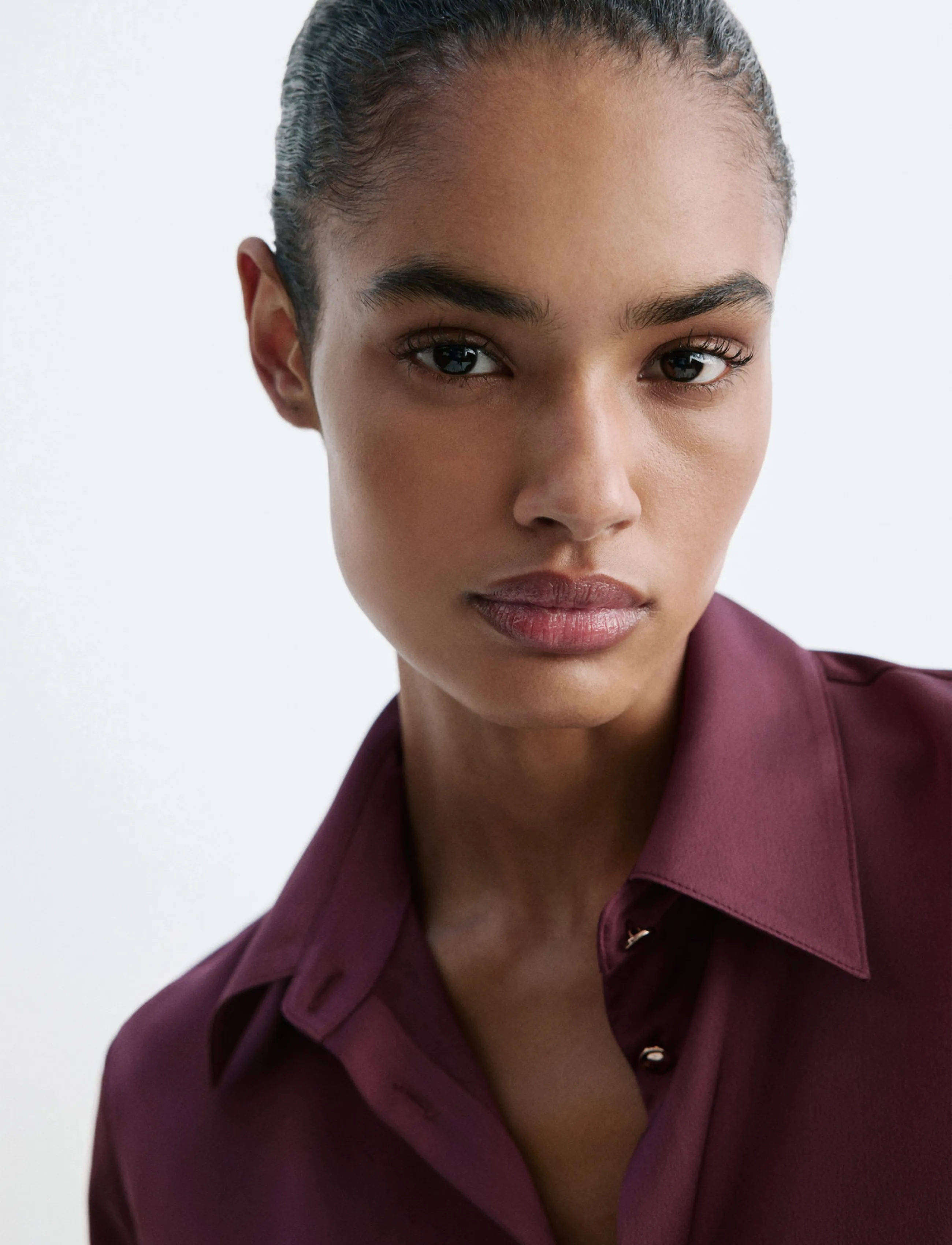 Mango Regular-Fit Satin Shirt, L, Shirts, Lila - Long-sleeved, Frauen