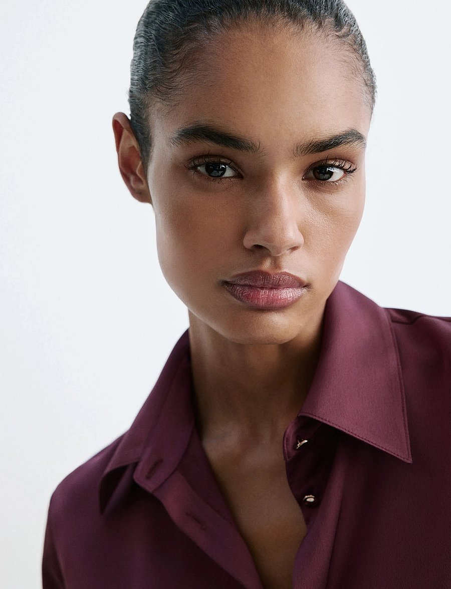 Mango - Satin buttoned shirt - langærmede skjorter - dark purple - 0