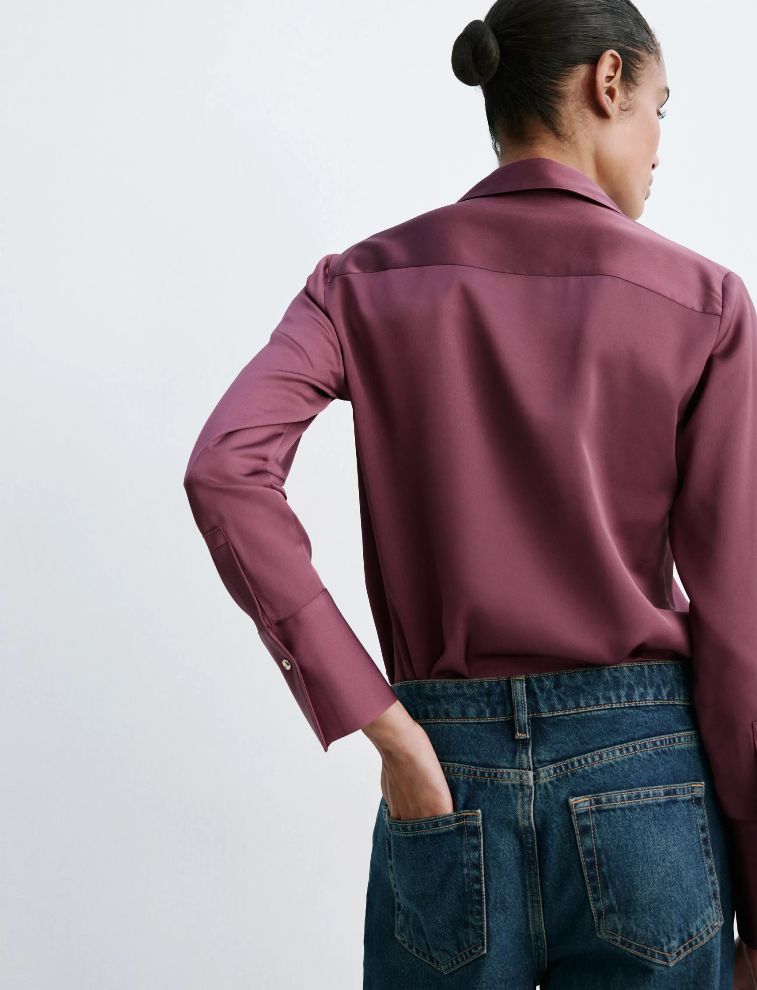 Mango - Regular-fit satin shirt - dark purple - 2