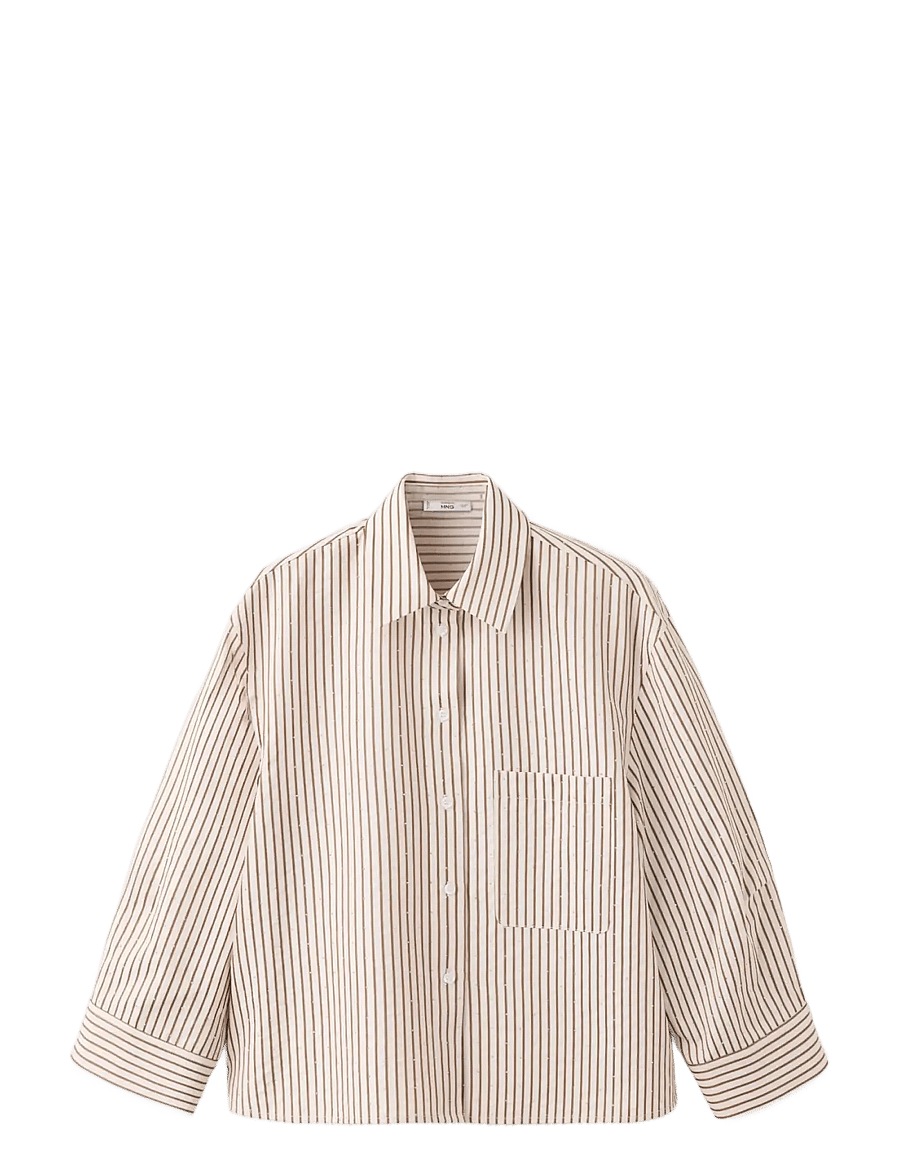 Mango - Striped shirt with strass - langärmlige hemden - brown - 1