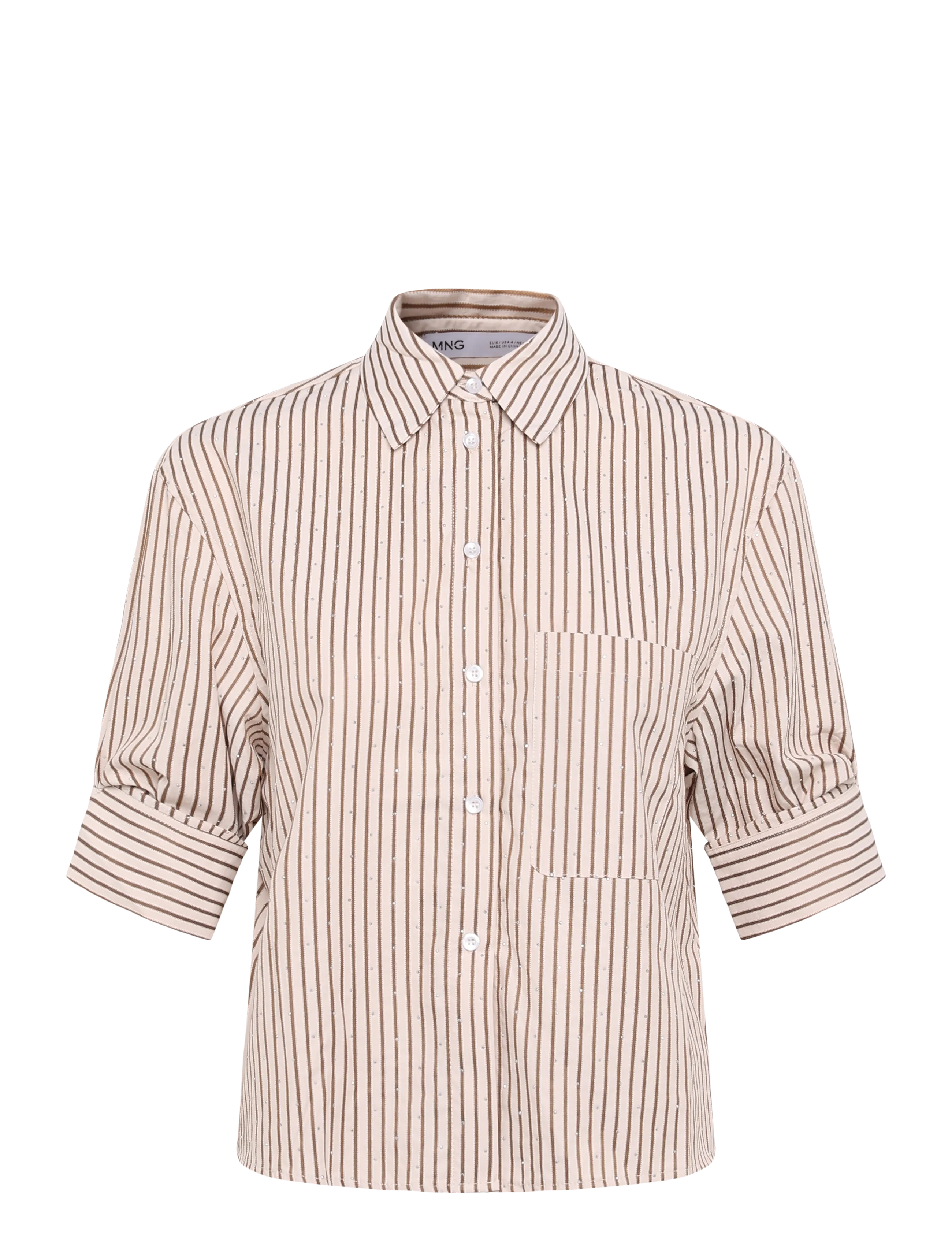 Mango Striped shirt with strass - Kläder - BROWN / brown
