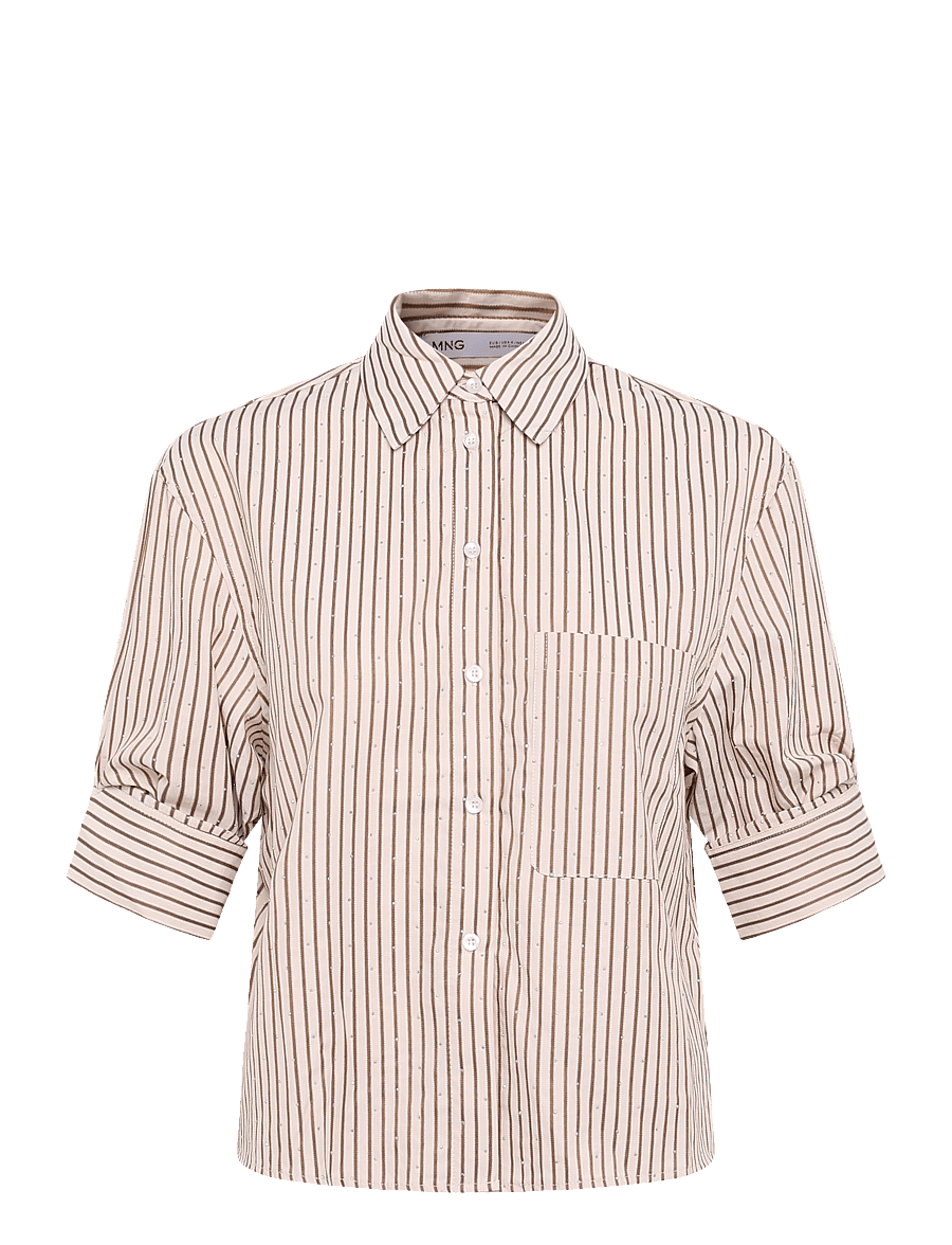 Mango - Striped shirt with strass - långärmade skjortor - brown - 1