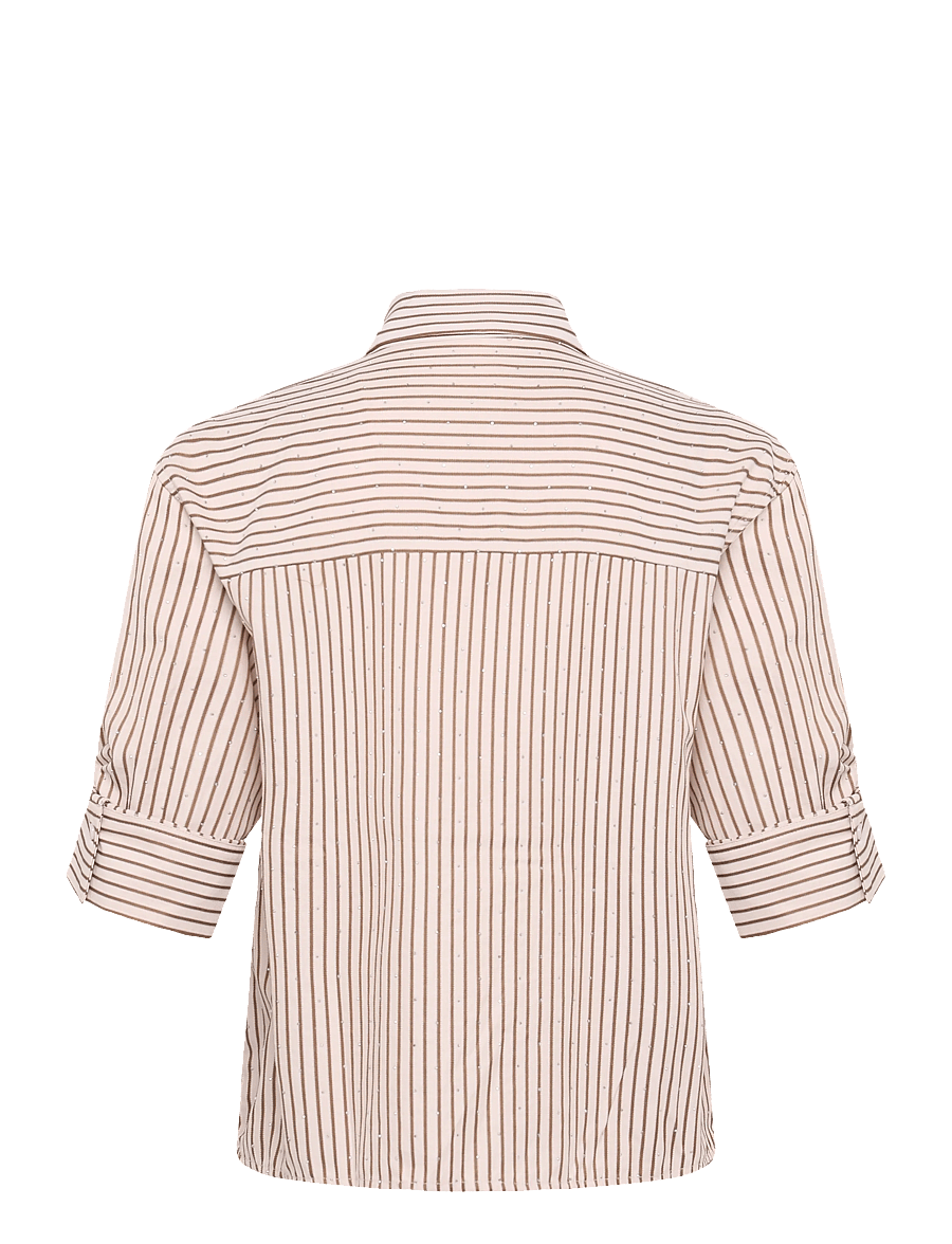 Mango - Striped shirt with strass - långärmade skjortor - brown - 2