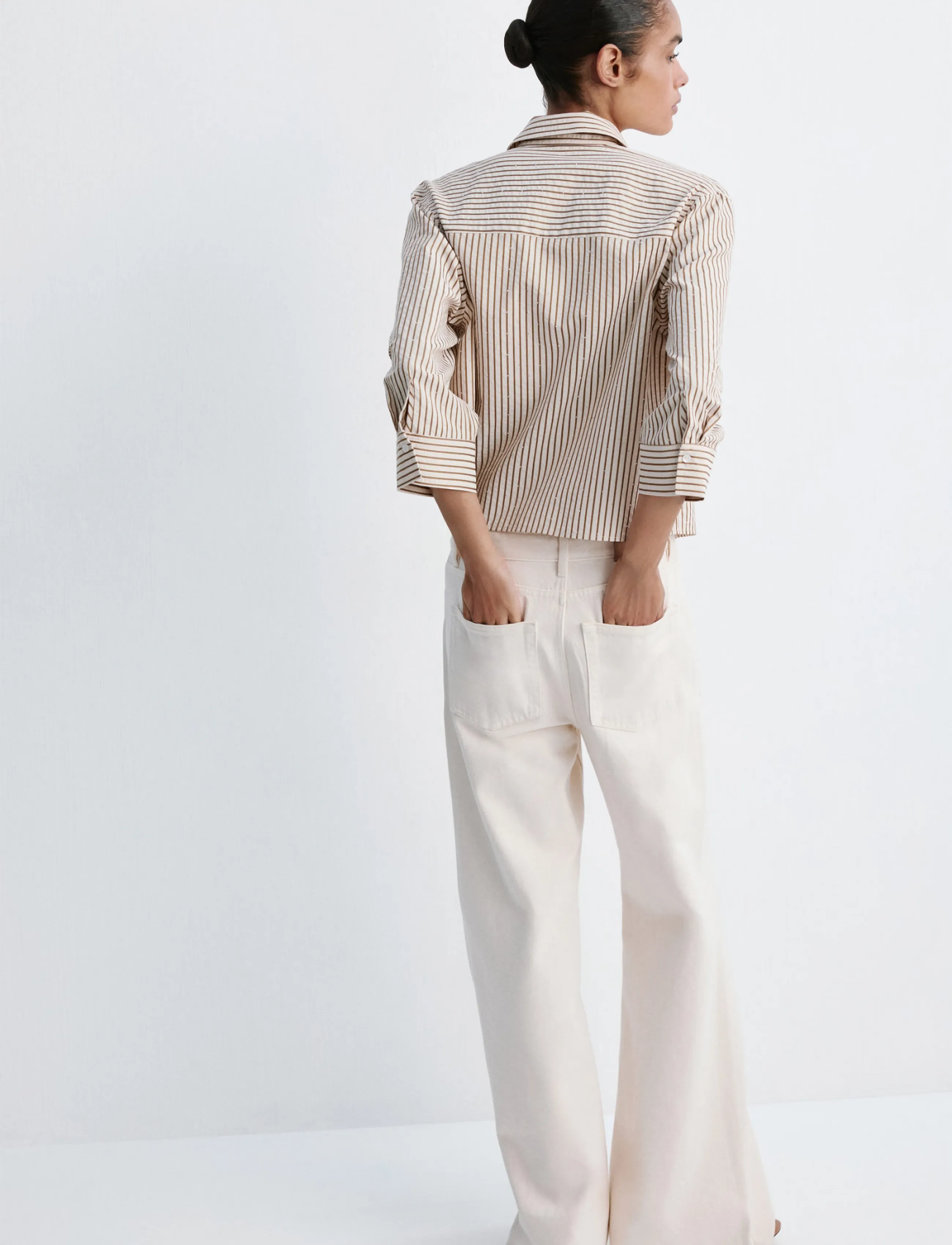 Mango - Striped shirt with strass - brown - 2