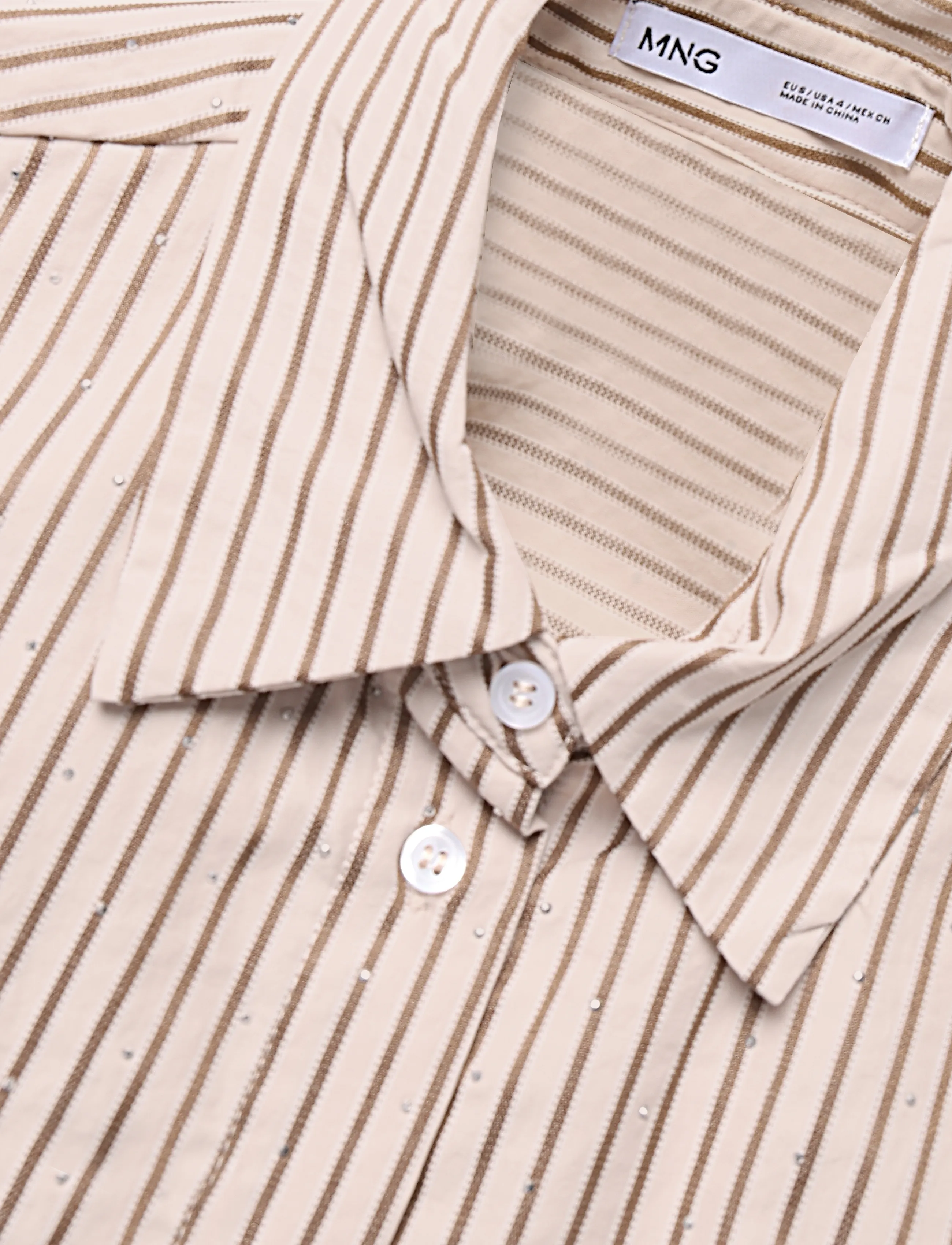 Mango - Striped shirt with strass - långärmade skjortor - brown - 4