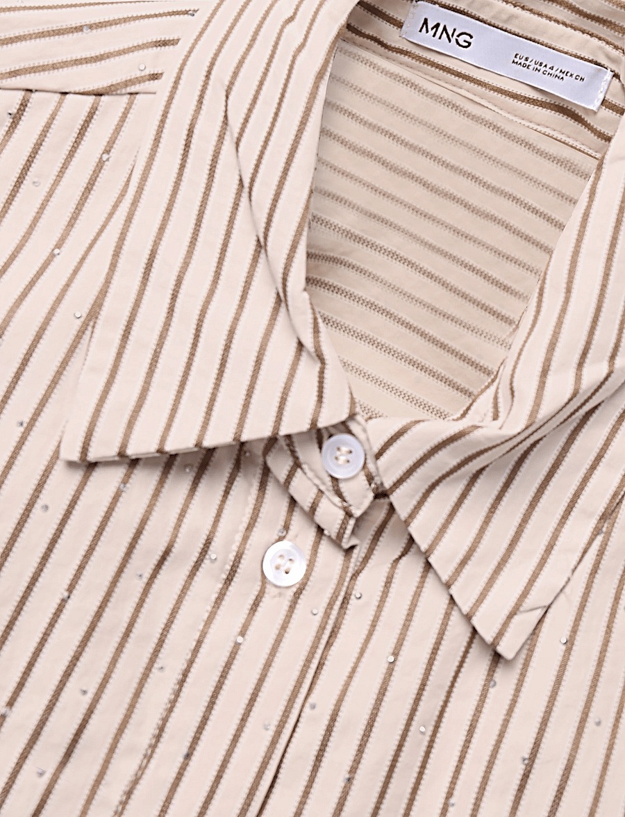 Mango - Striped shirt with strass - långärmade skjortor - brown - 4