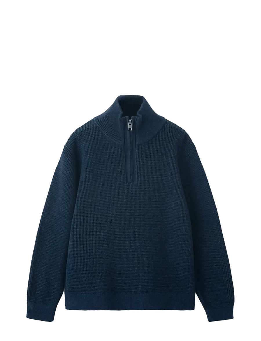 Mango - Knitted sweater with perkins neck - stickade tröjor - medium blue - 0