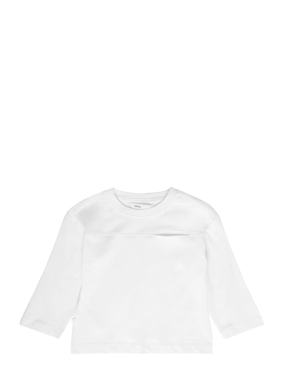 Mango - Pocket cotton T-shirt - långärmade t-shirts - white - 0