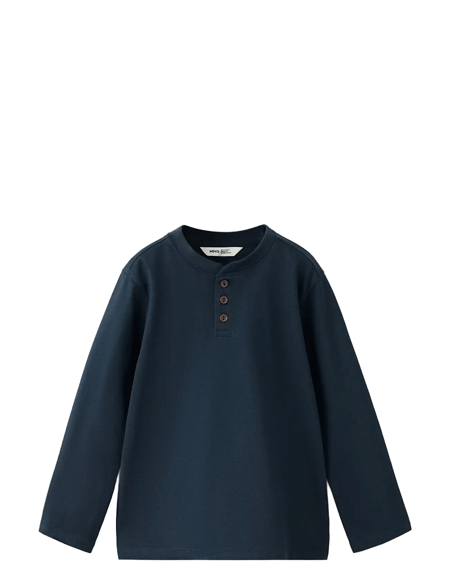 Mango - Buttoned cotton T-shirt - langærmede t-shirts - navy - 0