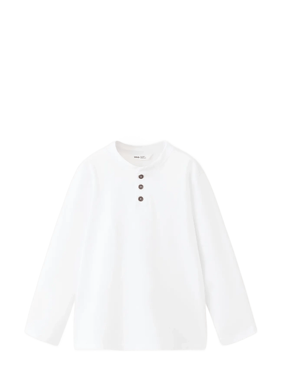 Mango - Buttoned cotton T-shirt - långärmade t-shirts - white - 0