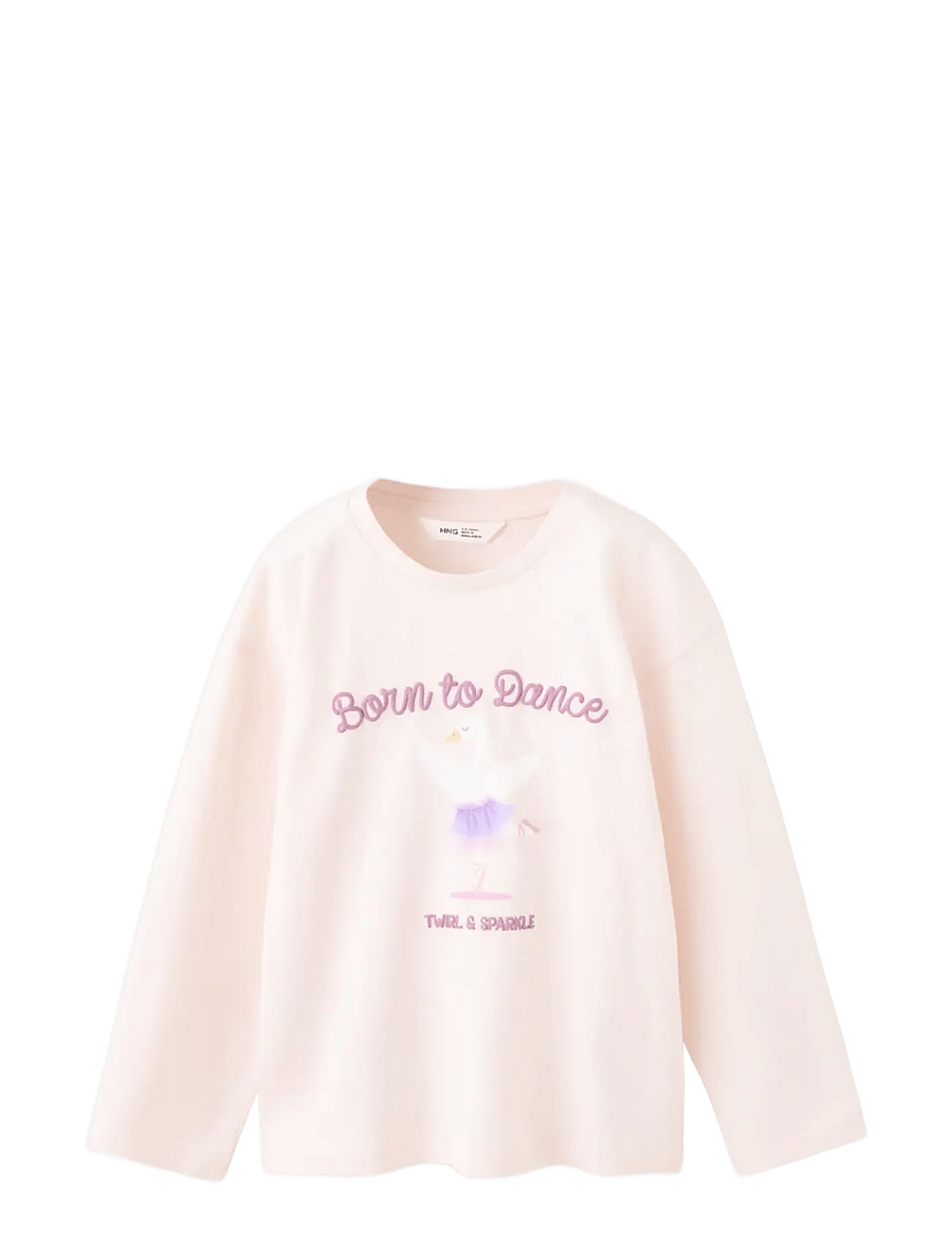 Mango - Printed cotton-blend t-shirt - långärmade t-shirts - pink - 0