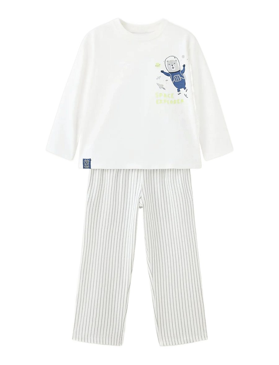Mango - Full printed cotton pyjamas set - pyjamasset - white - 0