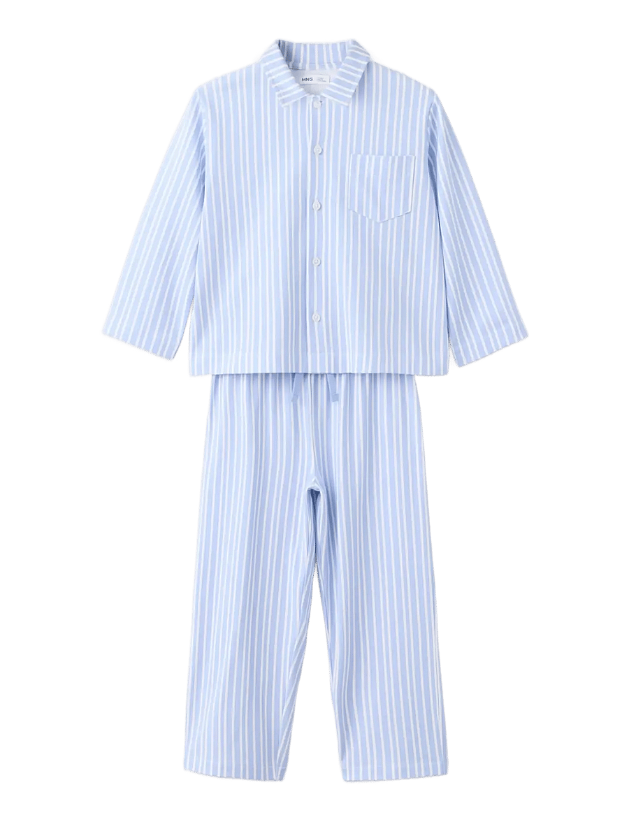 Mango - Full cotton striped pyjama set - pyjamassæt - lt-pastel blue - 0