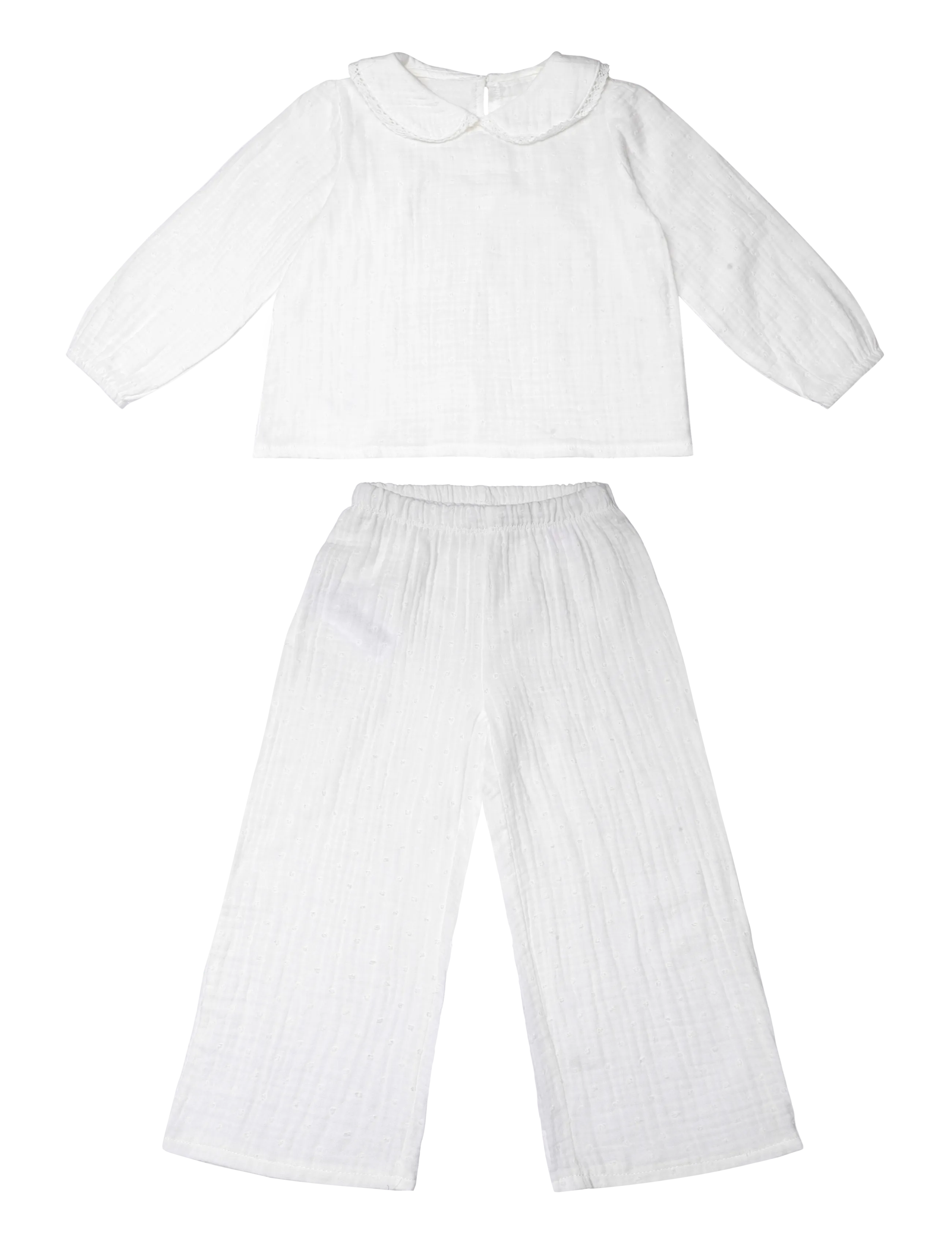 Mango Full cotton textured pyjamas set - Barn 98-134 - NATURAL WHITE / white