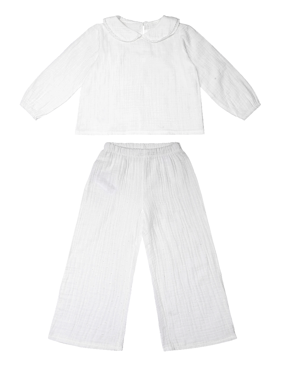 Mango - Full cotton textured pyjamas set - pyjamassæt - natural white - 0