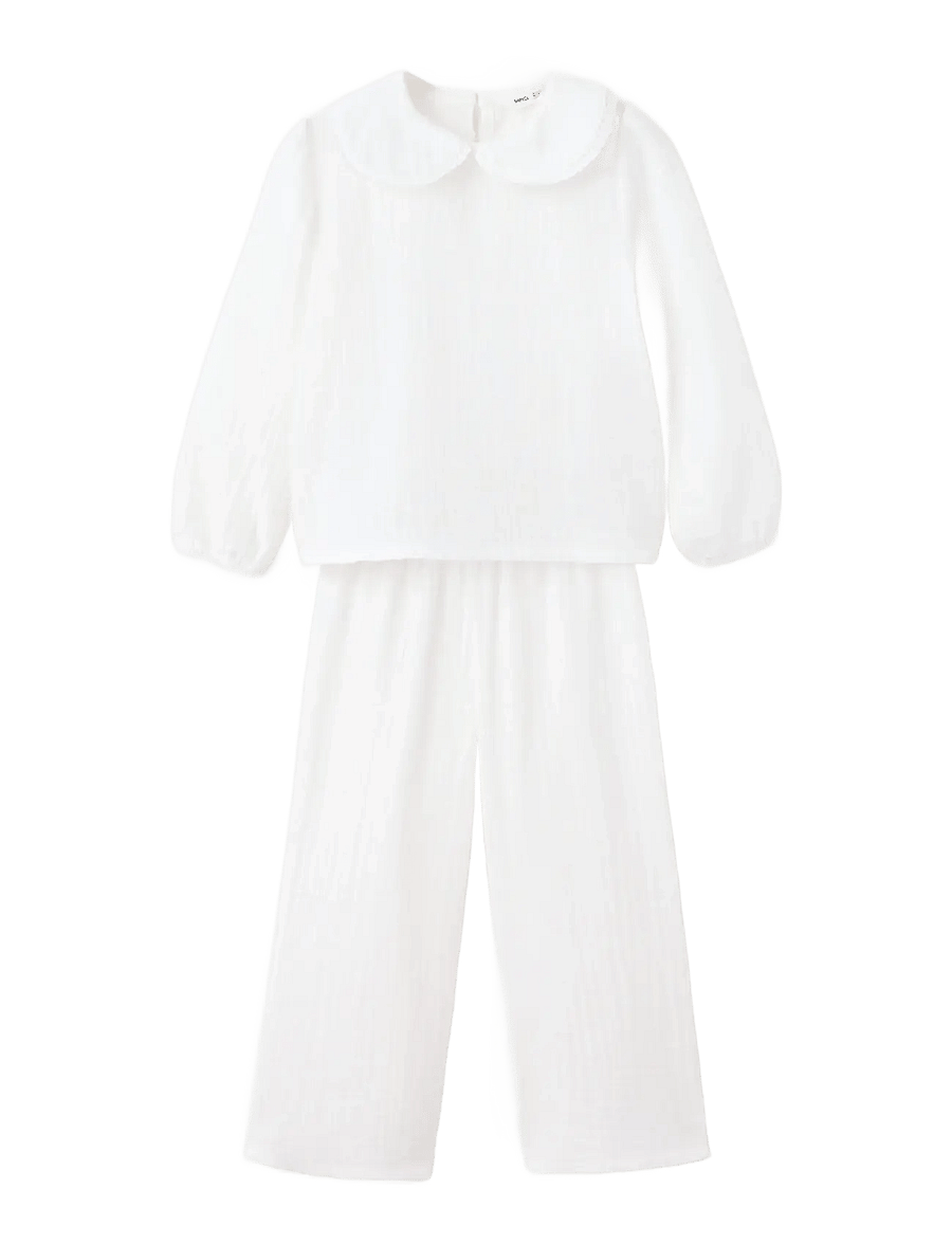 Mango - Full cotton textured pyjamas set - pyjamassæt - natural white - 0