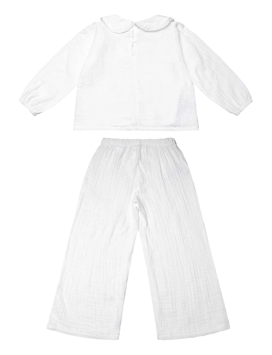Mango - Full cotton textured pyjamas set - pyjamassæt - natural white - 1