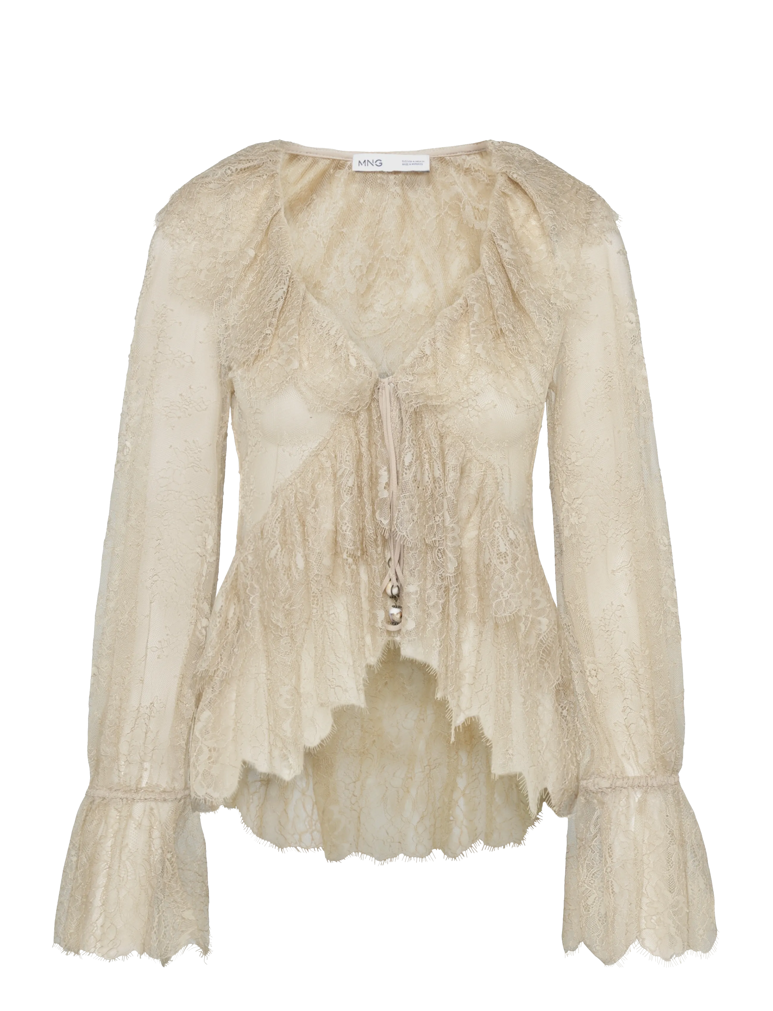 Mango Lace frill blouse - Mode trends - LT PASTEL BROWN / beige