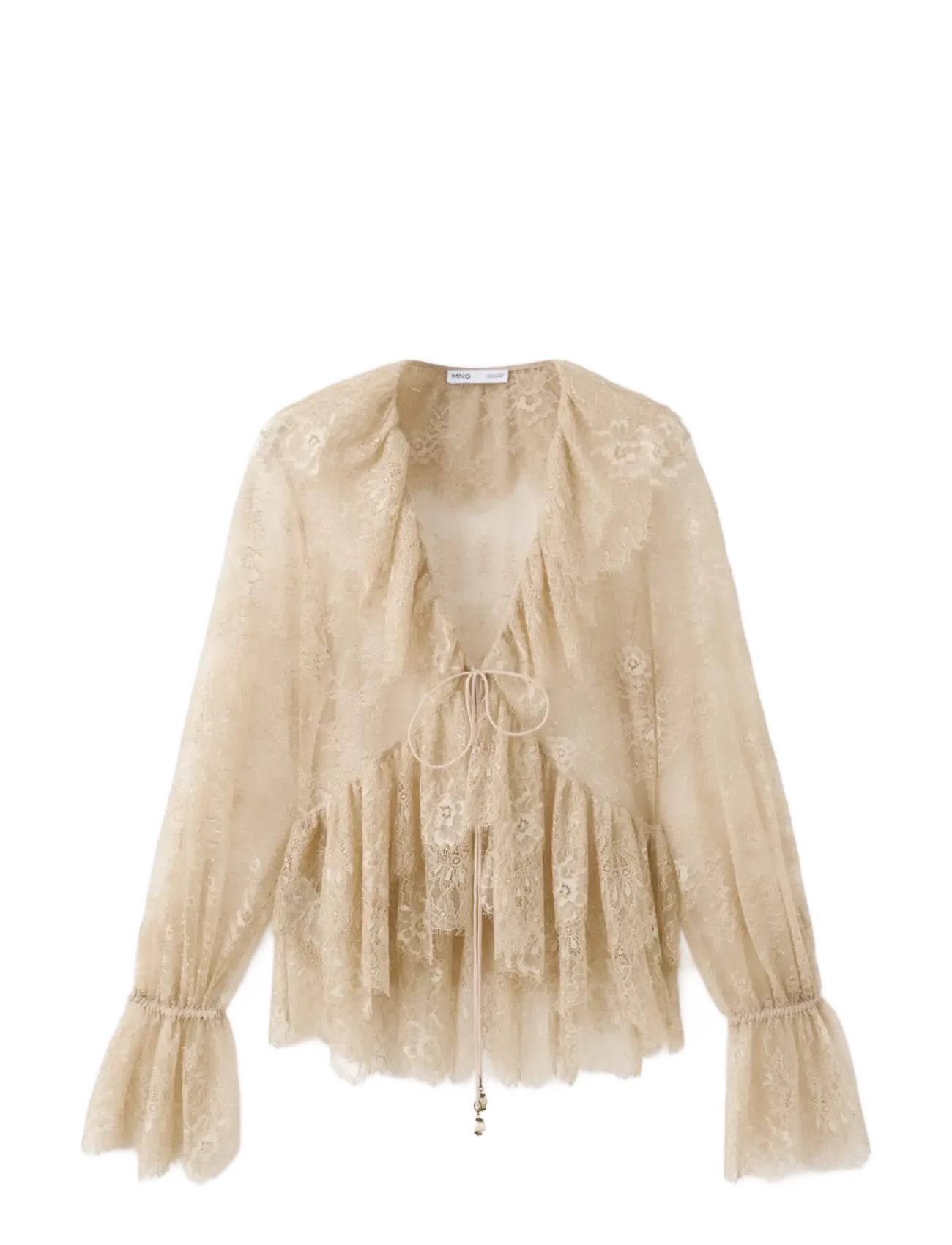 Mango Lace frill blouse - Bluser - LT PASTEL BROWN / beige