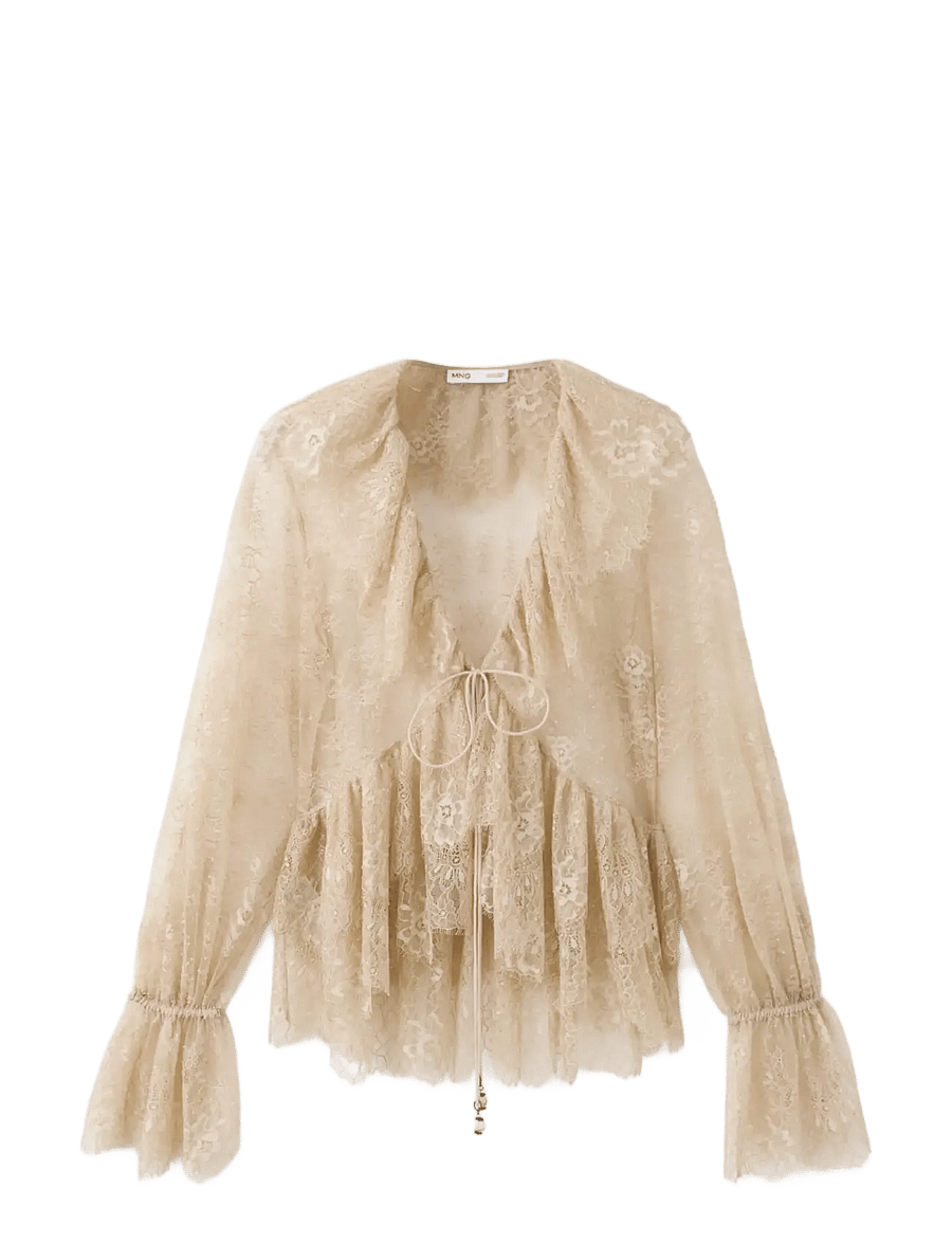 Mango - Lace frill blouse - lt pastel brown - 0