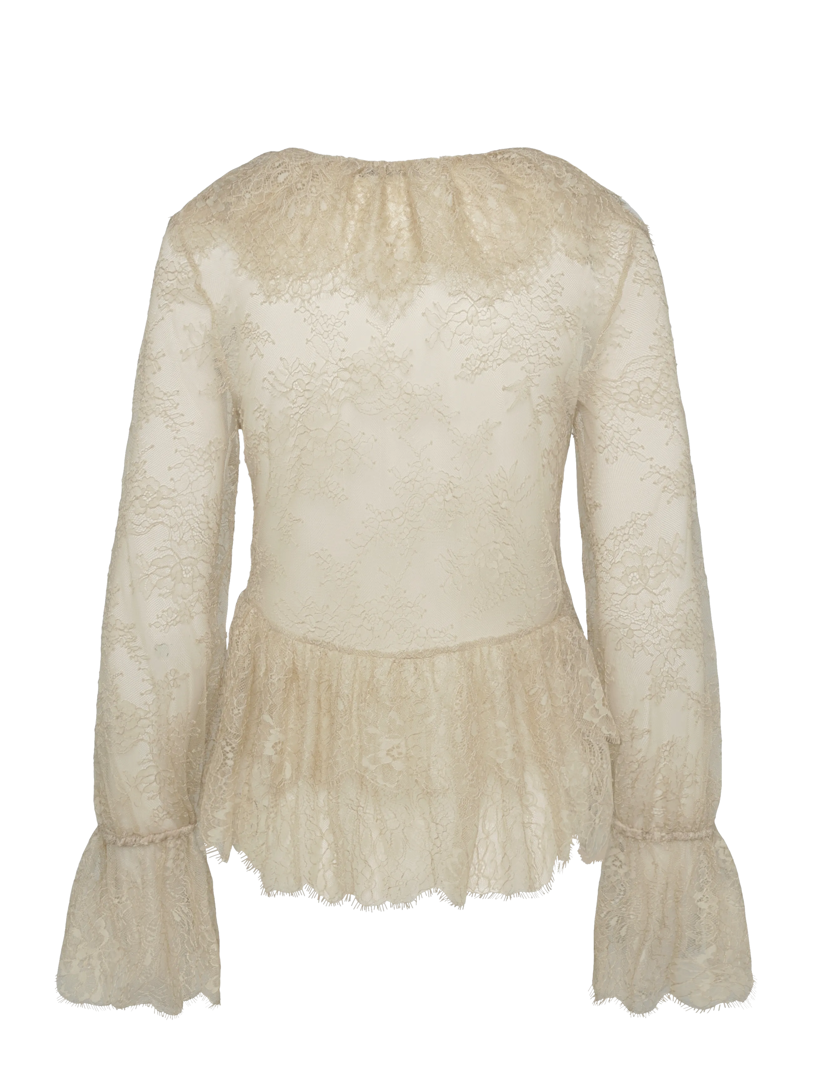 Mango - Lace frill blouse - langermede bluser - lt pastel brown - 1