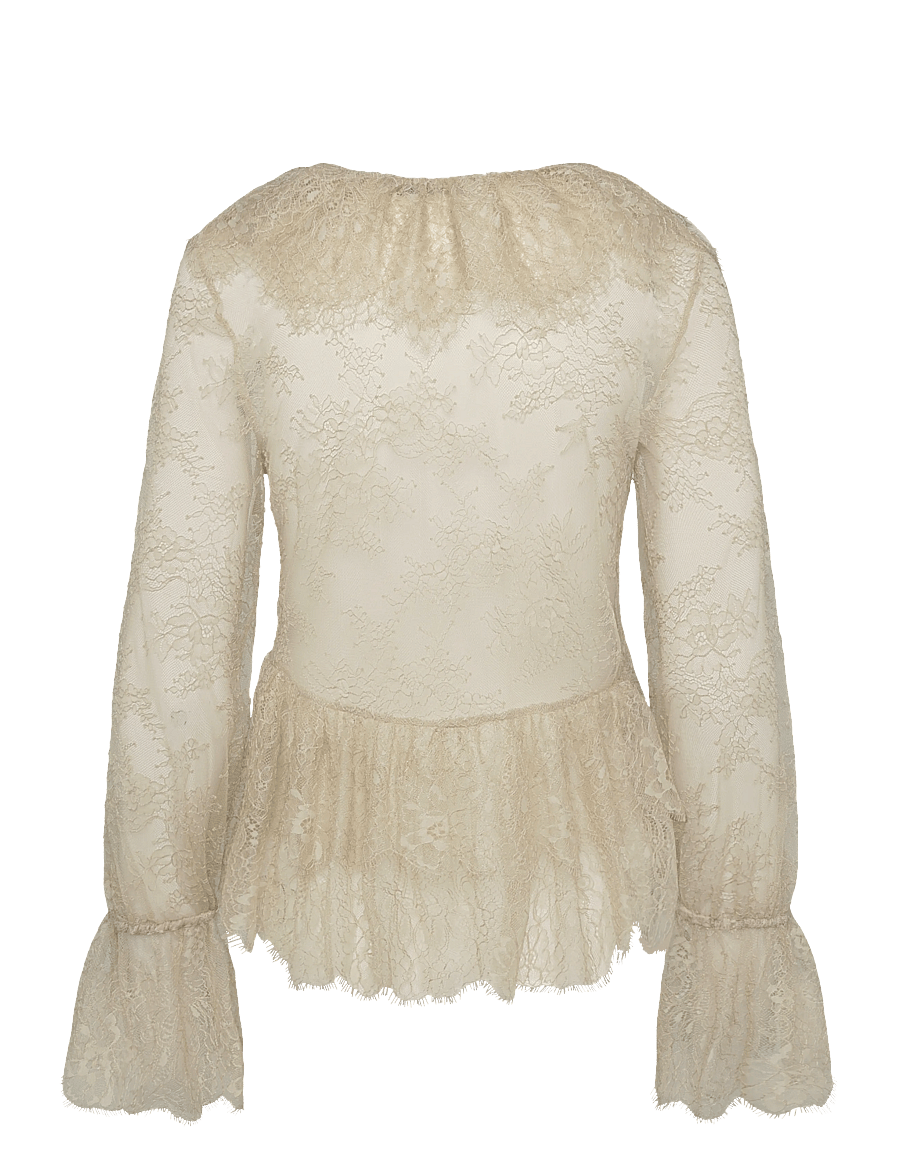 Mango - Lace frill blouse - langermede bluser - lt pastel brown - 1