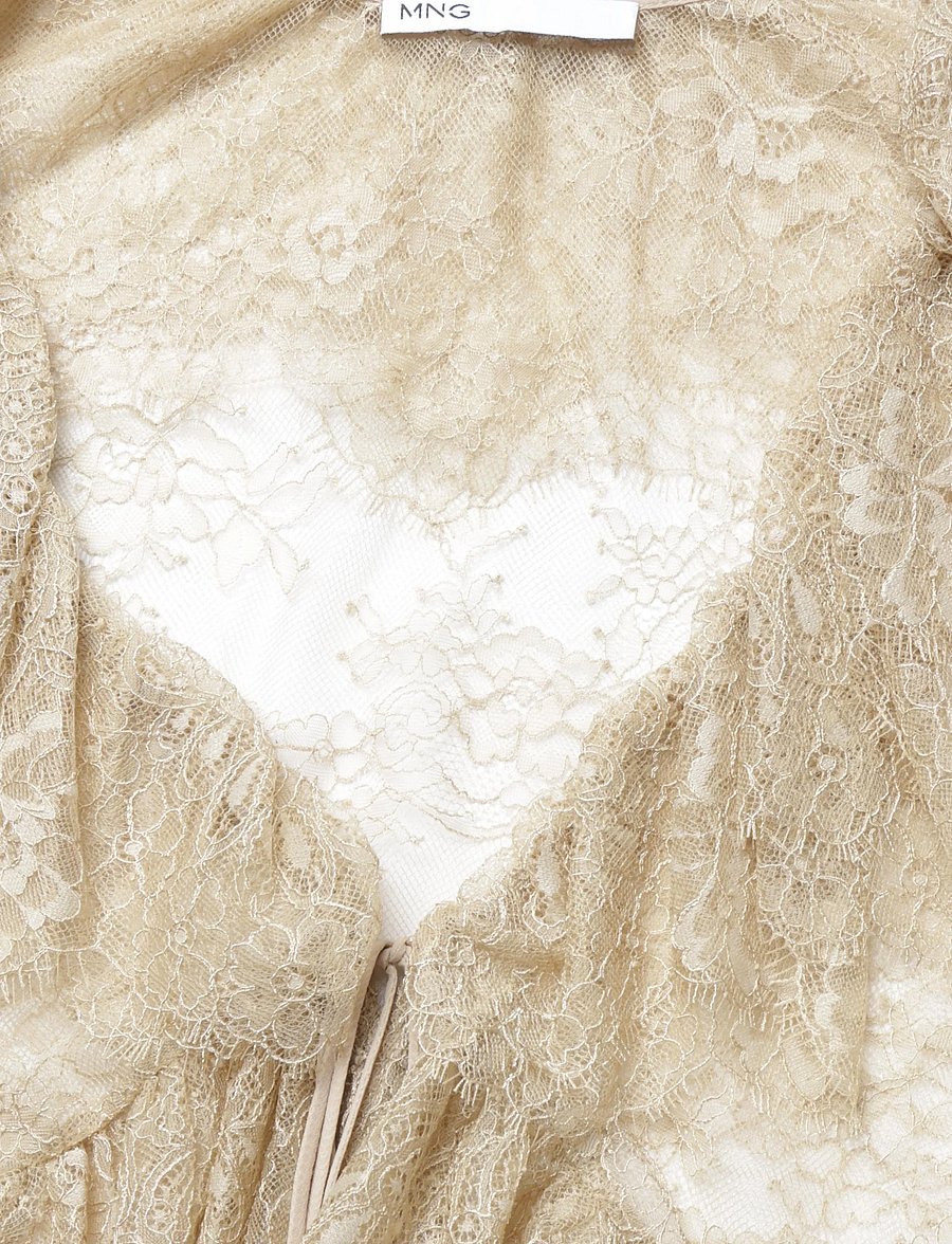 Mango - Lace frill blouse - langermede bluser - lt pastel brown - 2