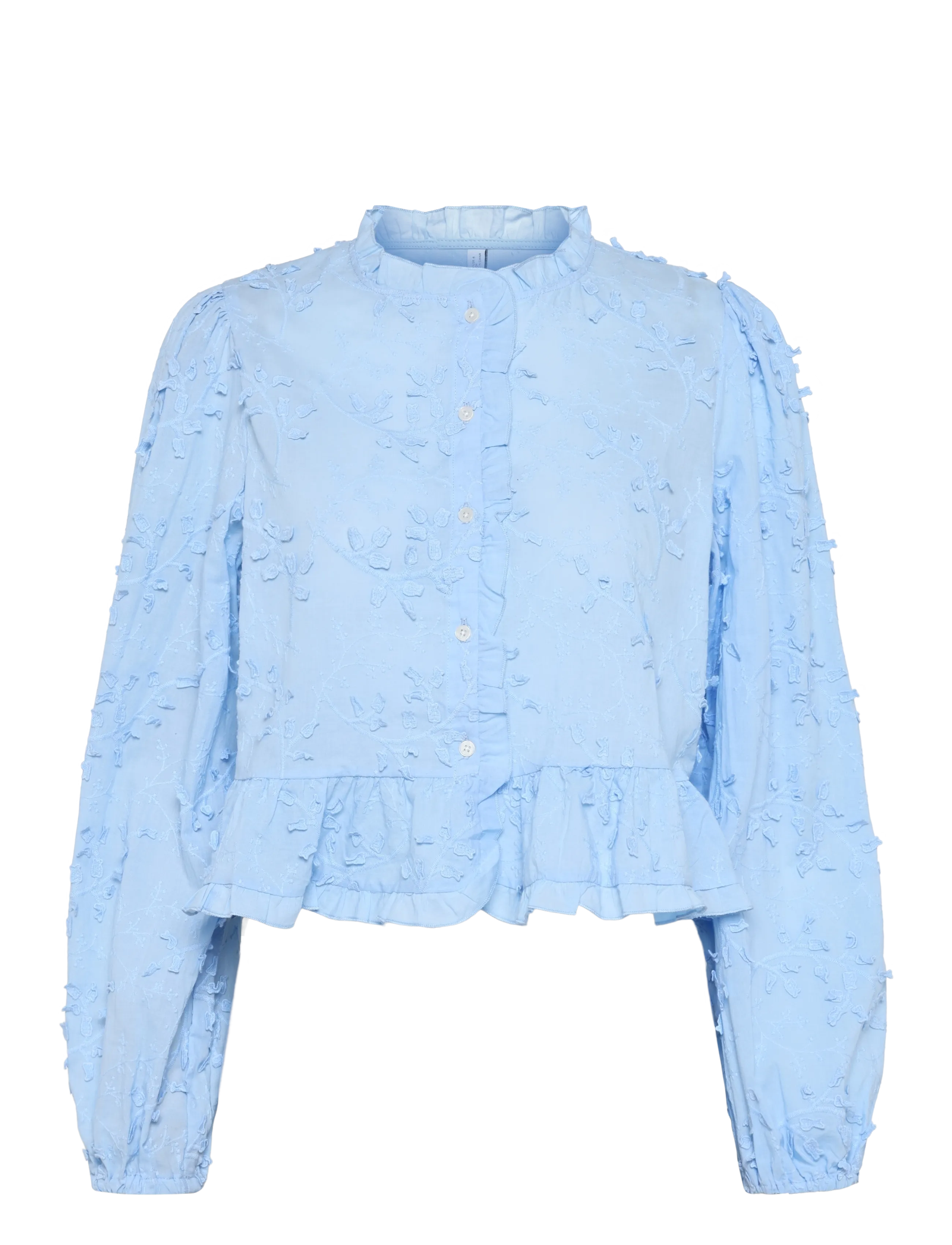 Mango Embroidered blouse with frill detail - Kläder - MEDIUM BLUE / blue