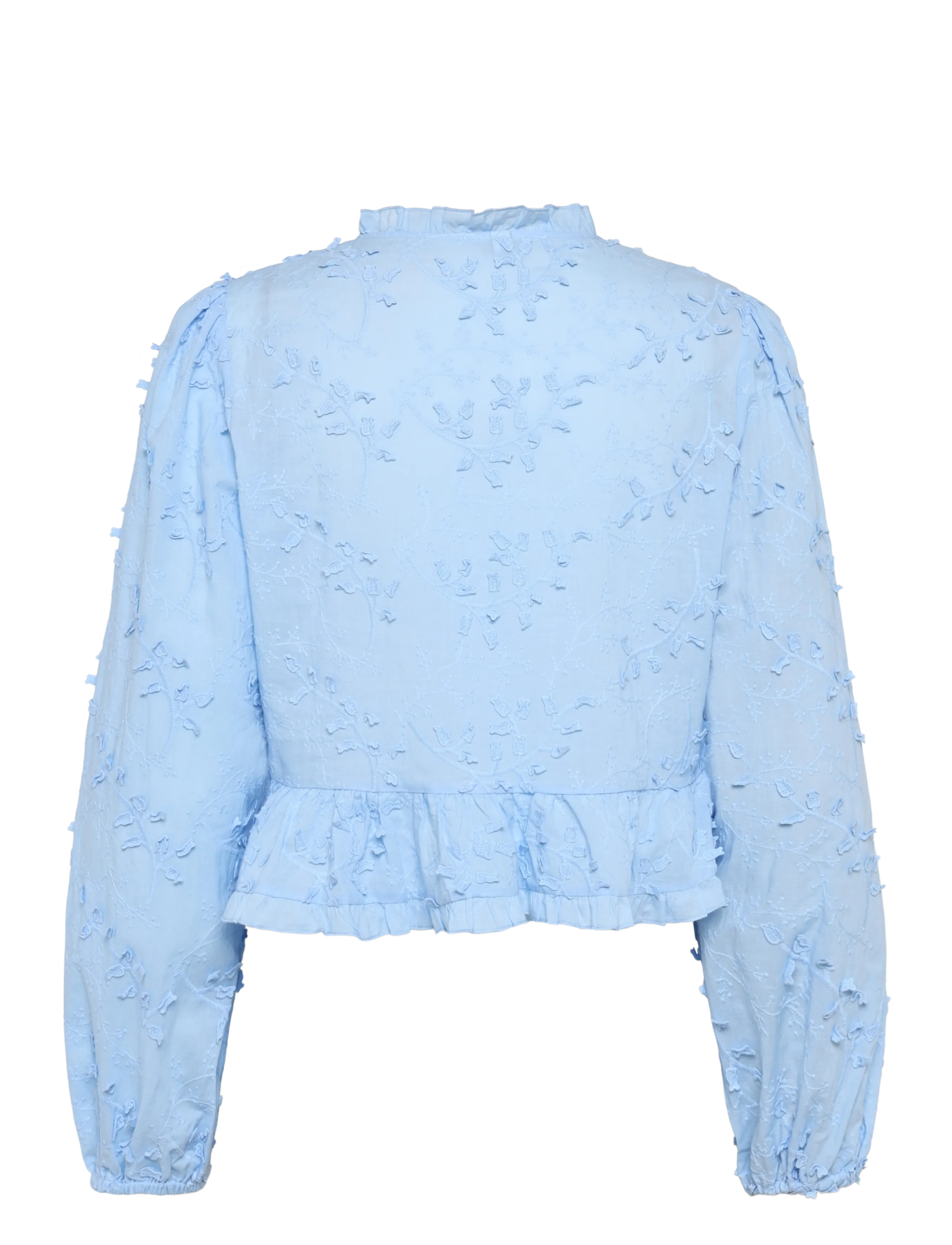 Mango - Embroidered blouse with frill detail - langærmede bluser - medium blue - 2