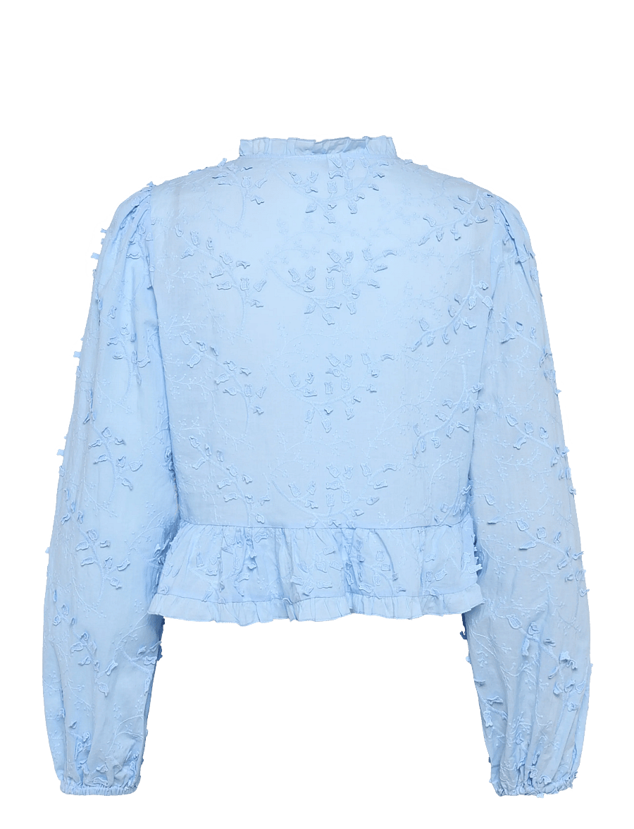 Mango - Embroidered blouse with frill detail - langærmede bluser - medium blue - 2