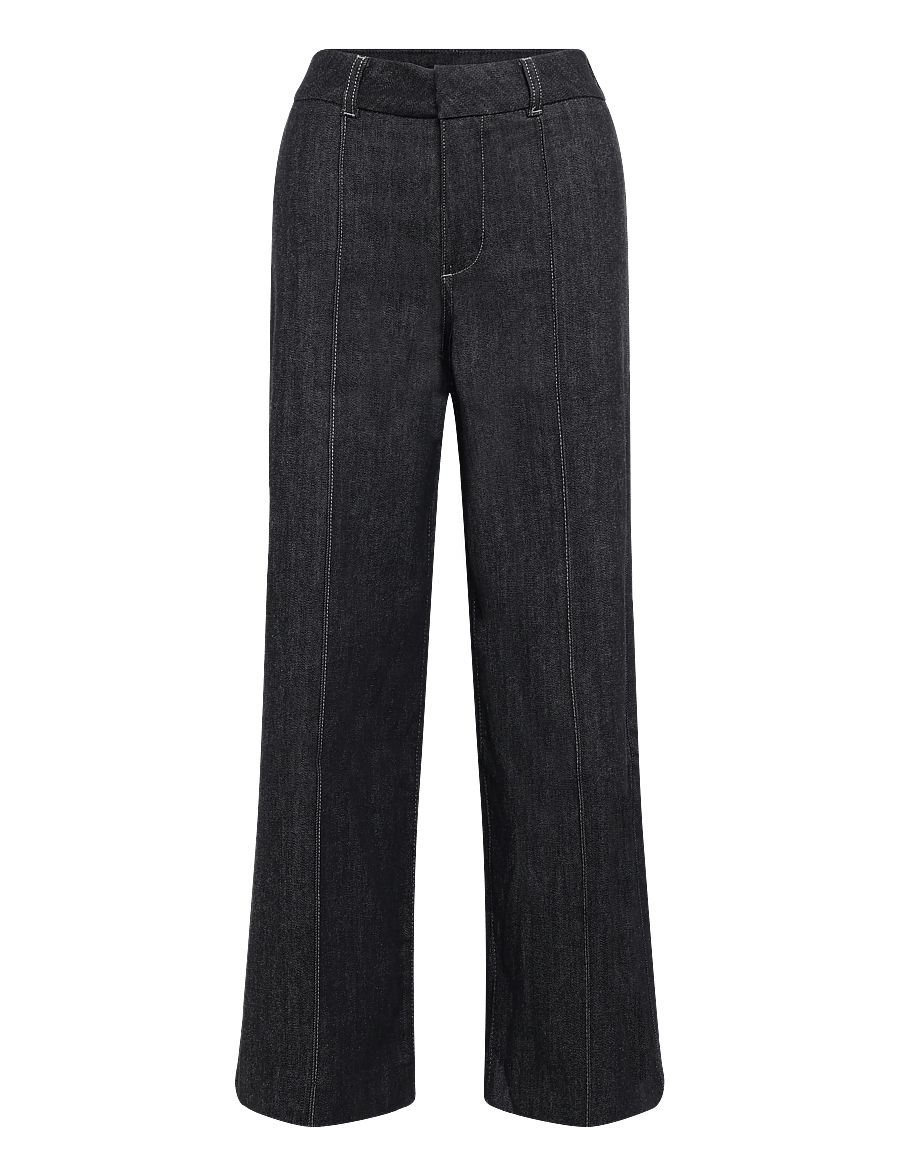 Mango - High-waisted wide leg jeans with stitching - vida jeans - black - 1