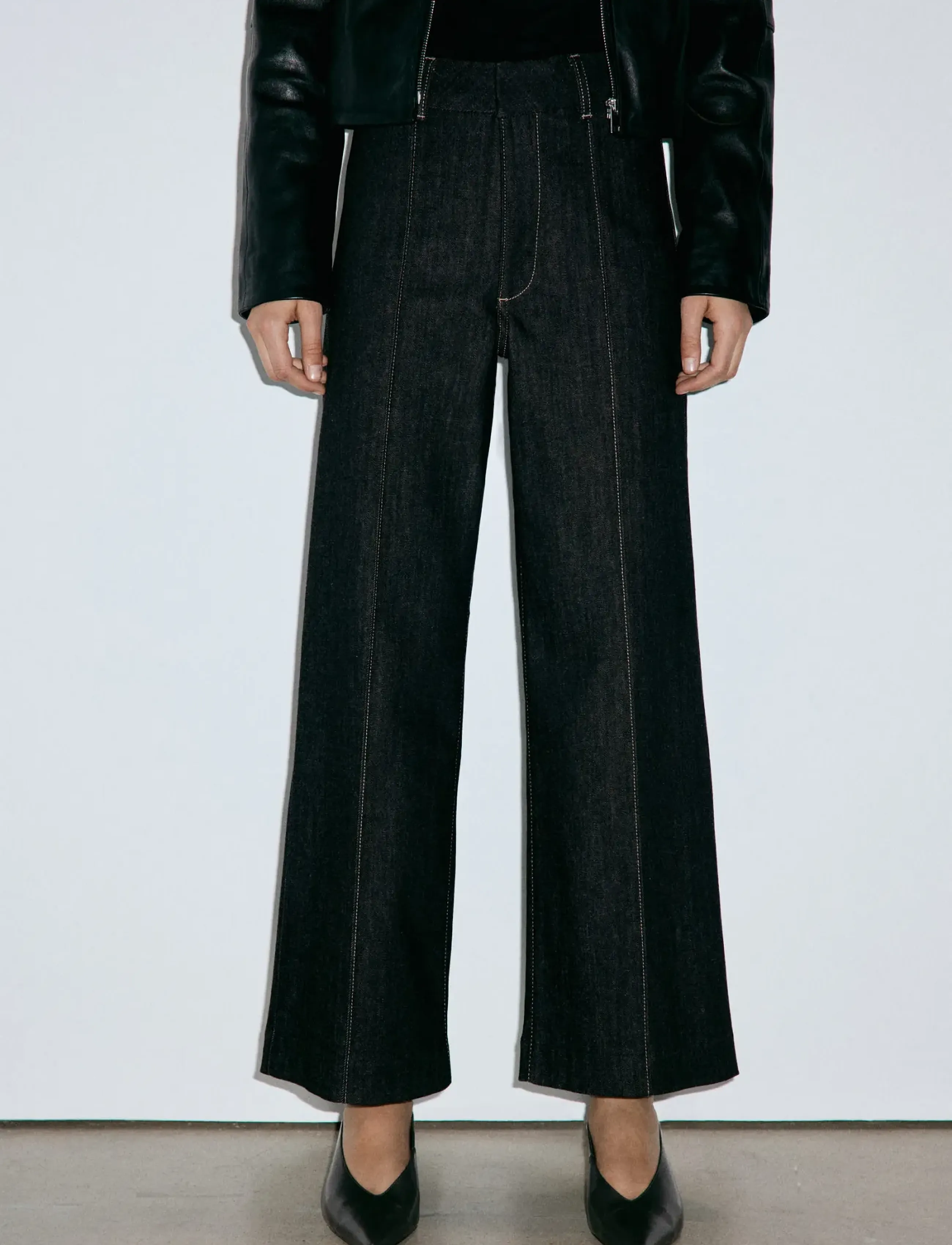 Mango High-waisted wide leg jeans with stitching - Bukser - BLACK / black