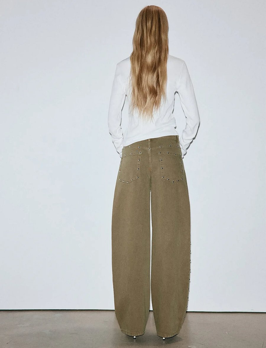 Mango - Balloon jeans with studs - barrel jeans - beige - khaki - 3