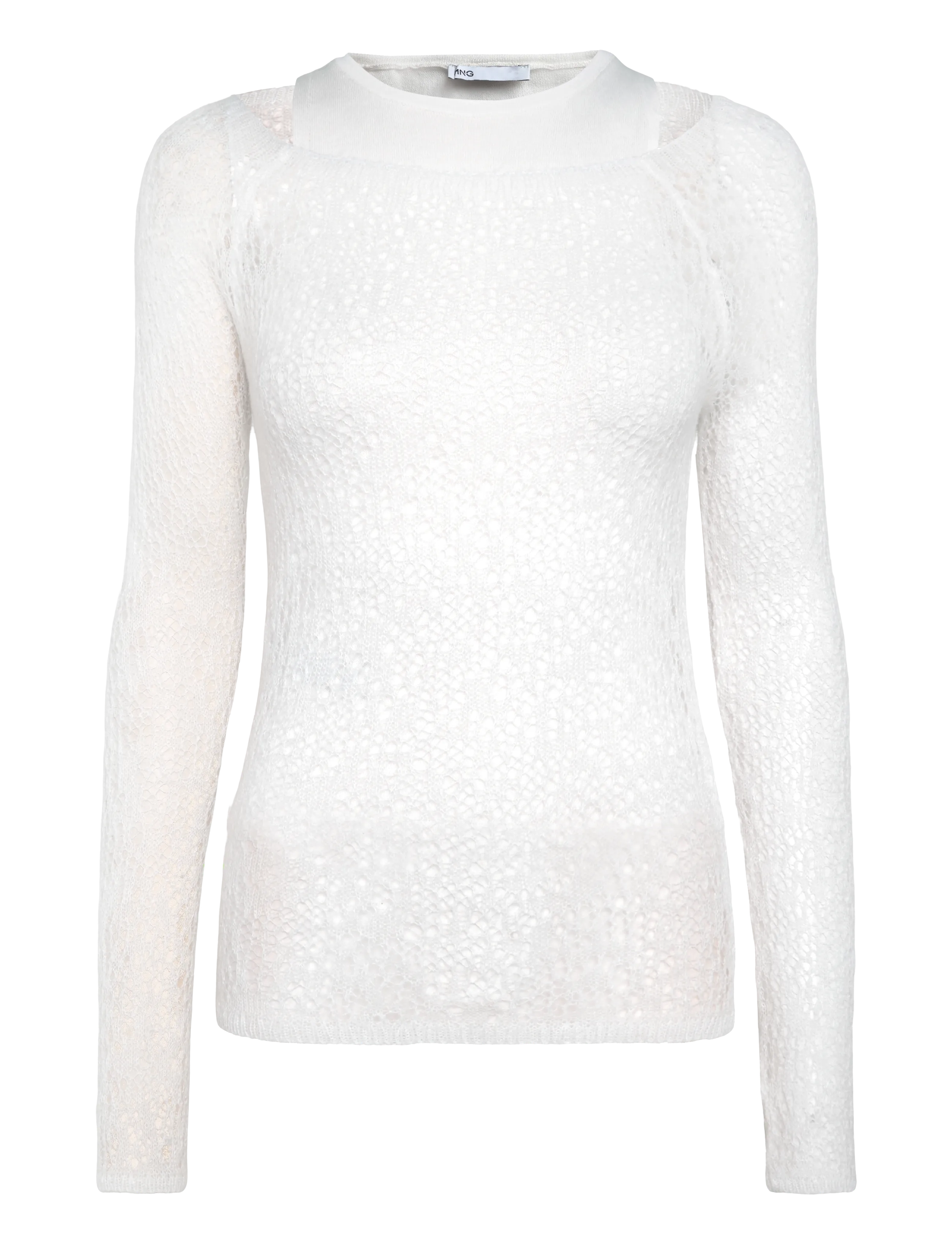 Mango Openwork knitted jersey top with layered effect - Transitional Layering - LIGHT BEIGE / beige