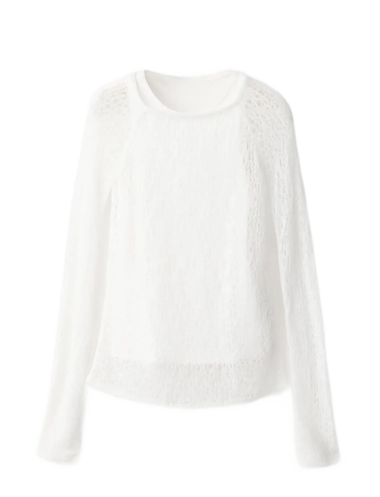 Mango Openwork knitted jersey top with layered effect - Stickat - LIGHT BEIGE / beige