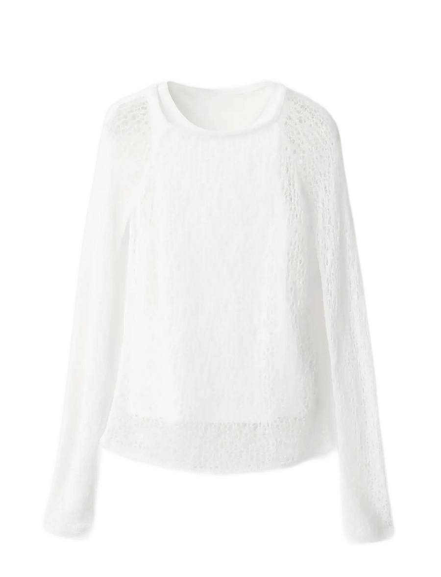 Mango - Openwork knitted jersey top with layered effect - stickade tröjor - light beige - 1