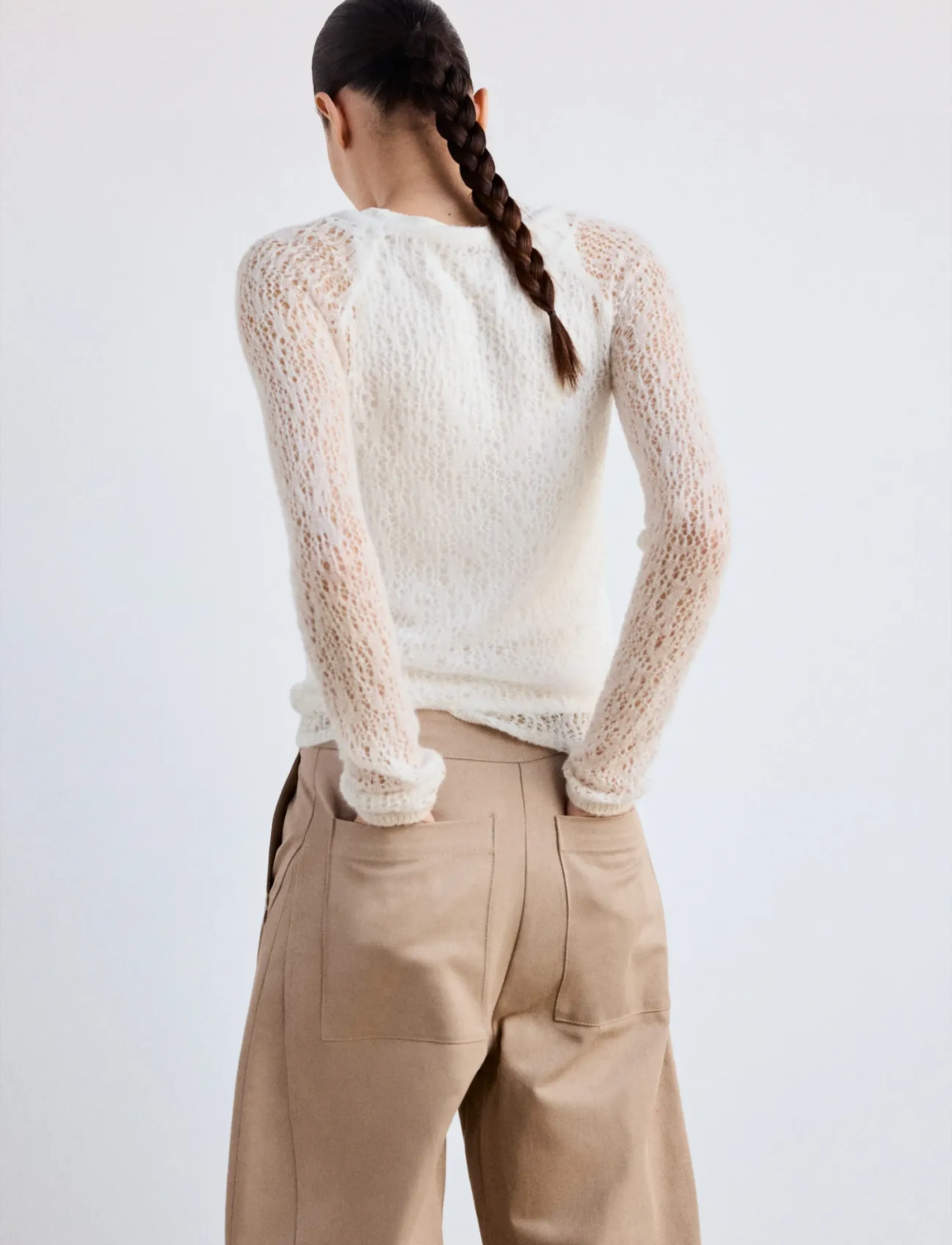 Mango - Openwork knitted jersey top with layered effect - stickade tröjor - light beige - 2