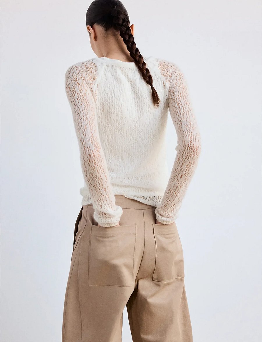 Mango - Openwork knitted jersey top with layered effect - stickade tröjor - light beige - 2