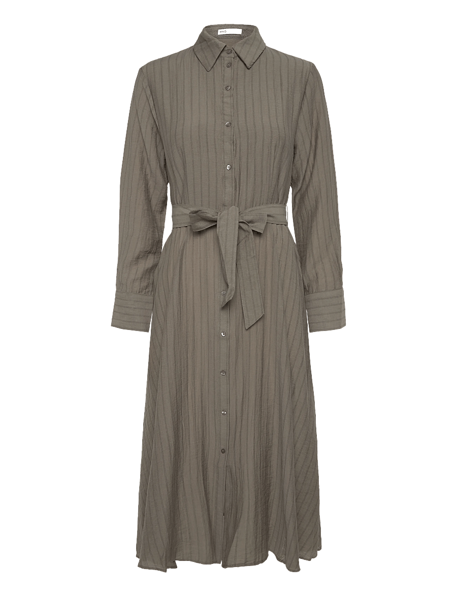 Mango - Vestido camisero raya diplomática - skjortekjoler - beige - khaki - 0
