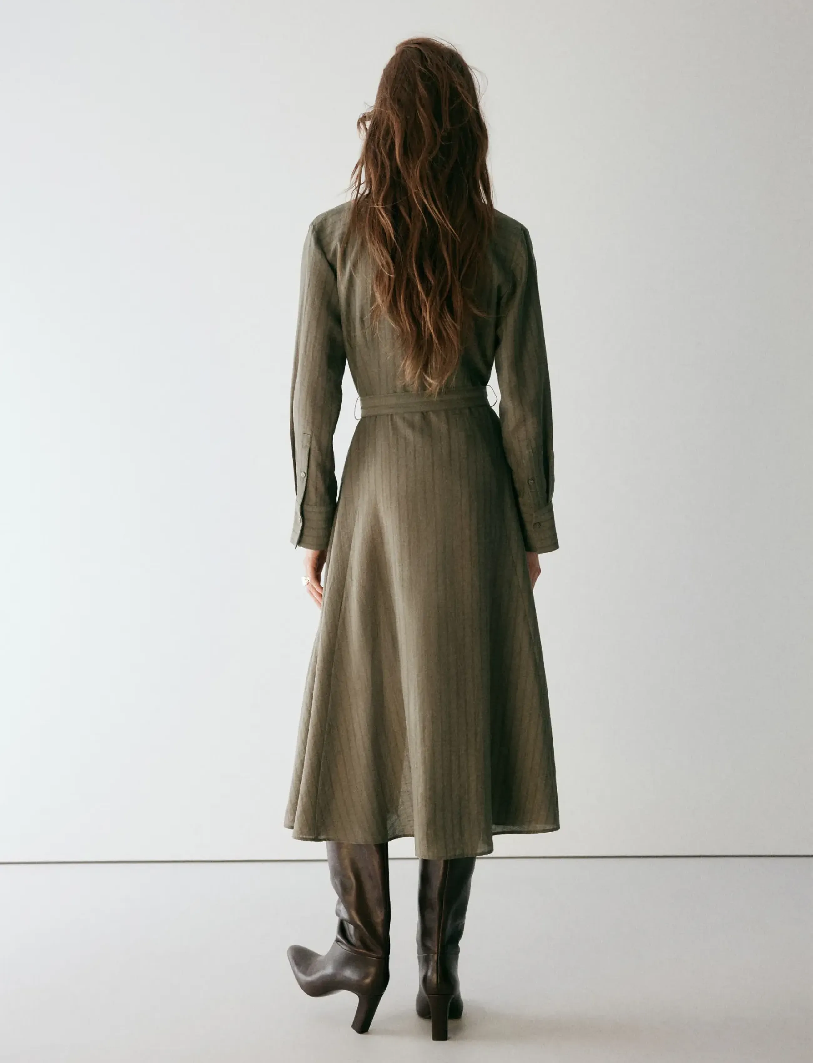 Mango - Vestido camisero raya diplomática - skjortklänningar - beige - khaki - 3
