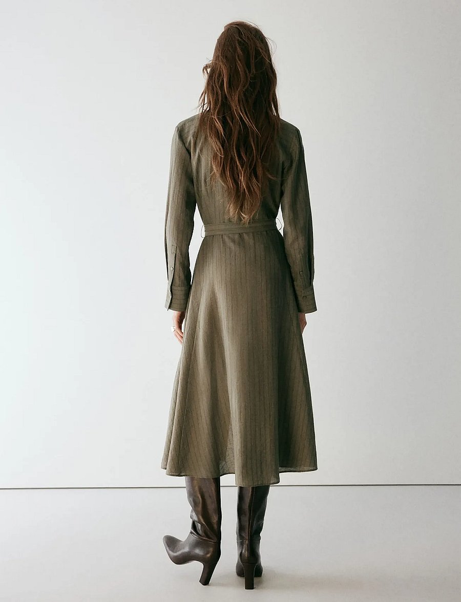 Mango - Vestido camisero raya diplomática - skjortklänningar - beige - khaki - 3