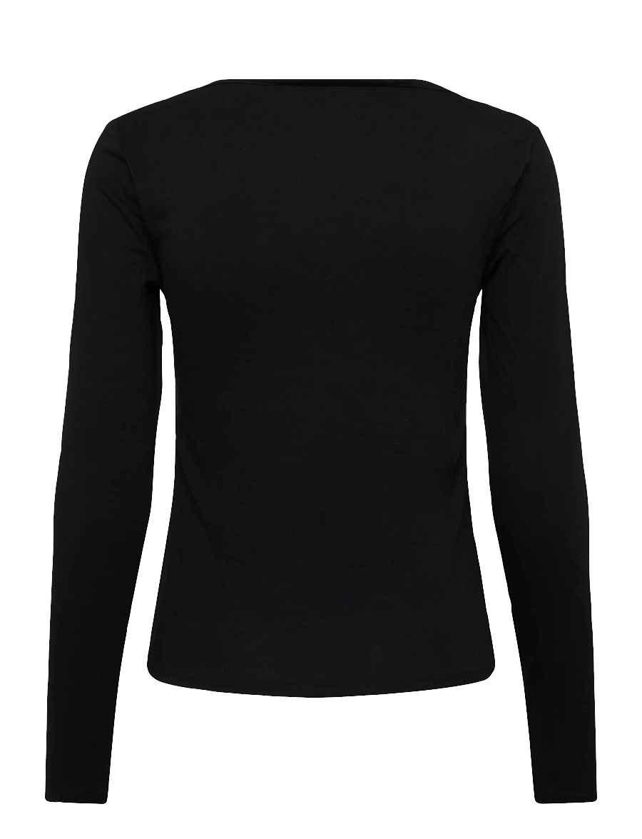 Mango - Fitted V-neck T-shirt - långärmade toppar - black - 1