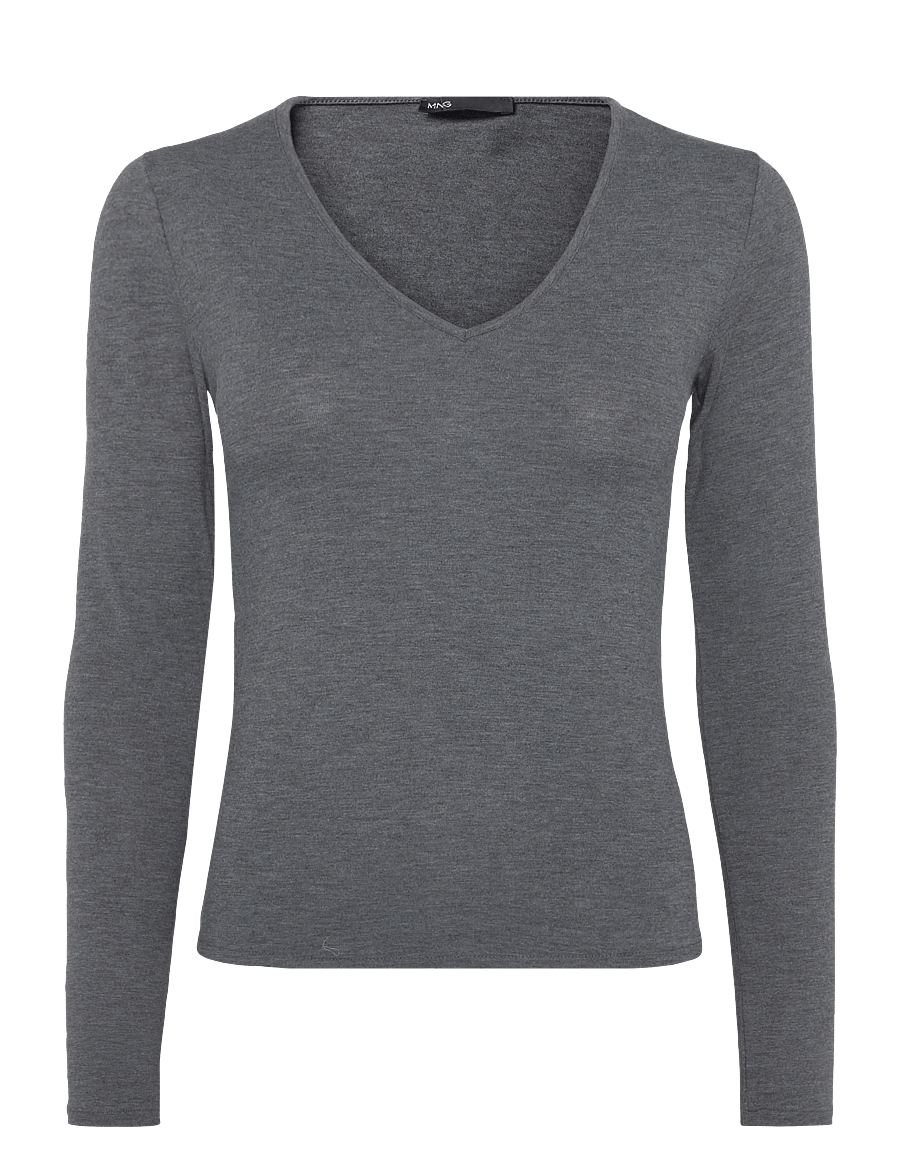 Mango - Fitted V-neck T-shirt - långärmade toppar - dark grey - 0