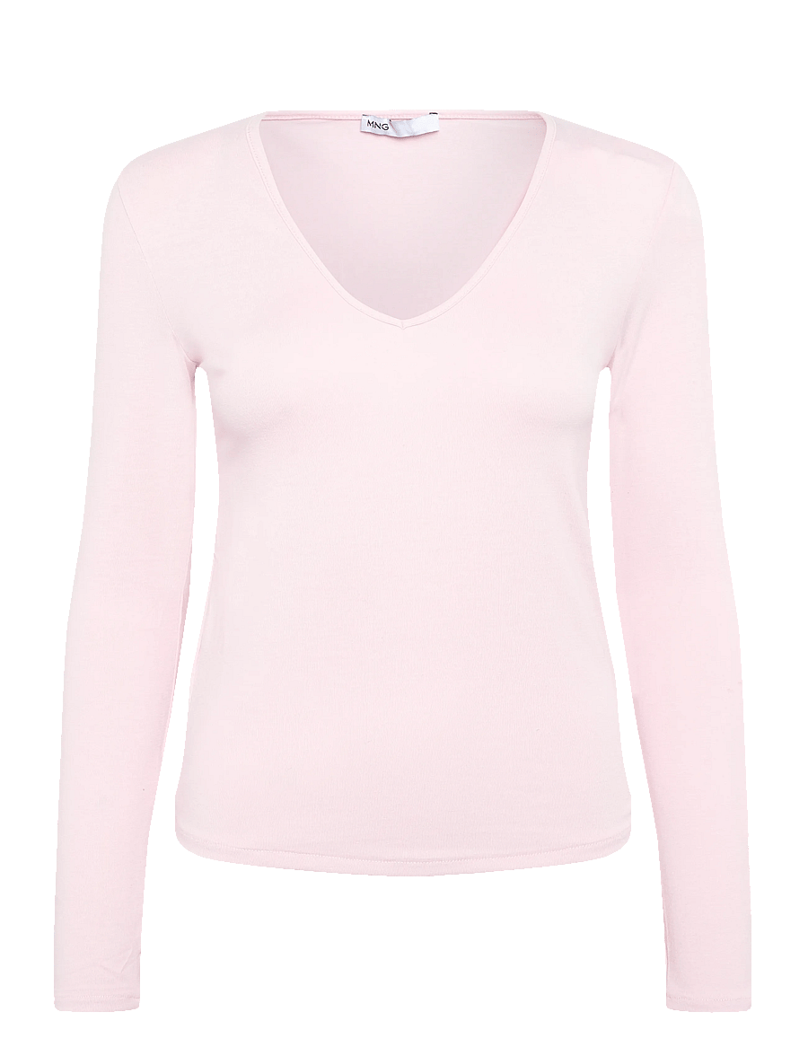 Mango - Fitted V-neck T-shirt - langærmede toppe - pink - 0