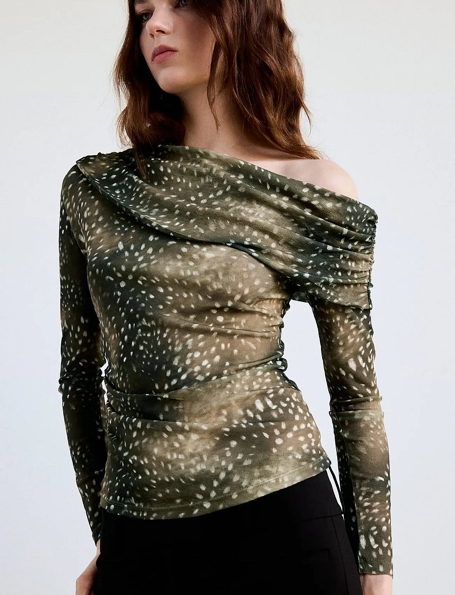 Mango - Asymmetric Bambi T-shirt - langærmede bluser - brown - 0