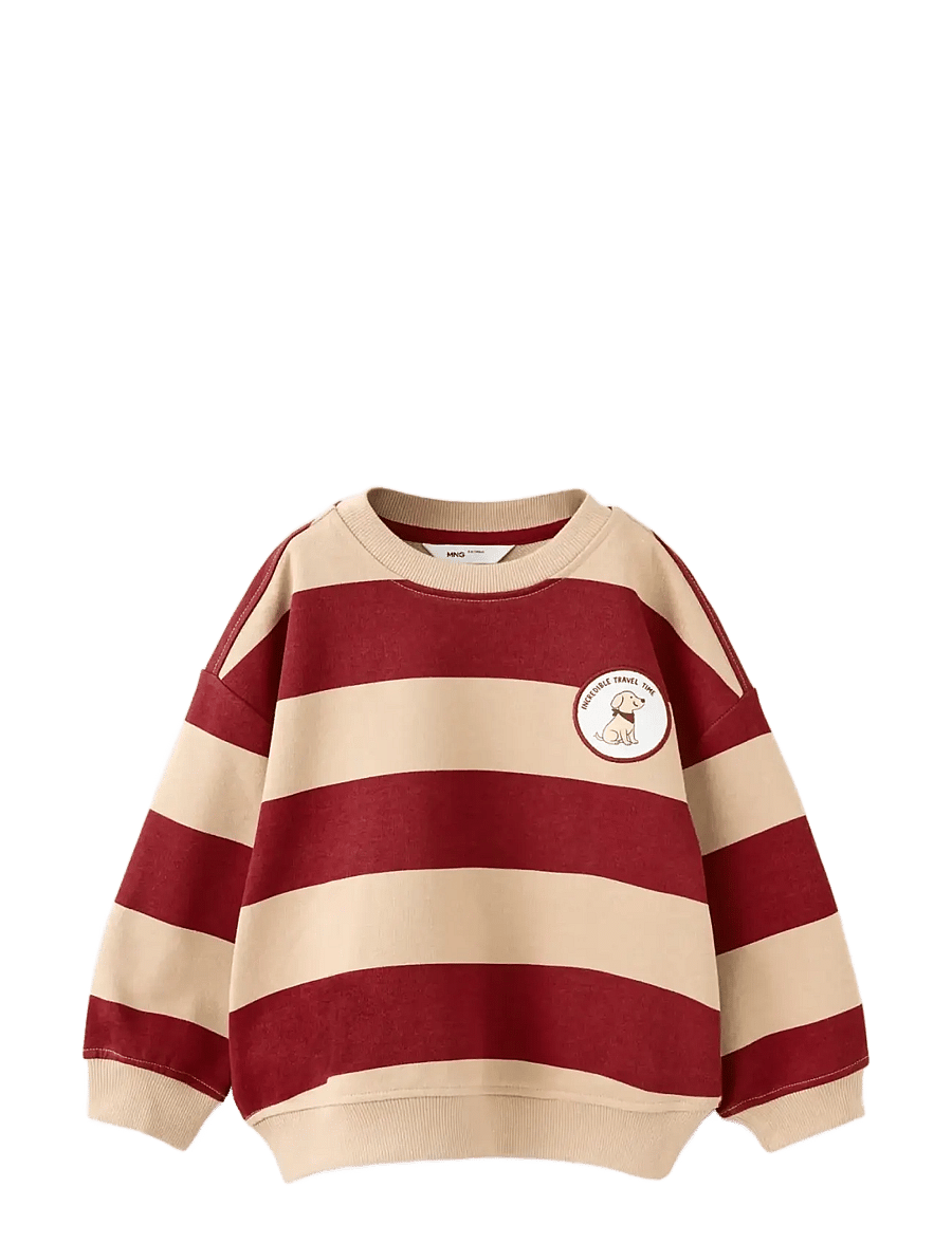 Mango - Striped sweatshirt with embroidered patch - sweatshirts - medium brown - 0
