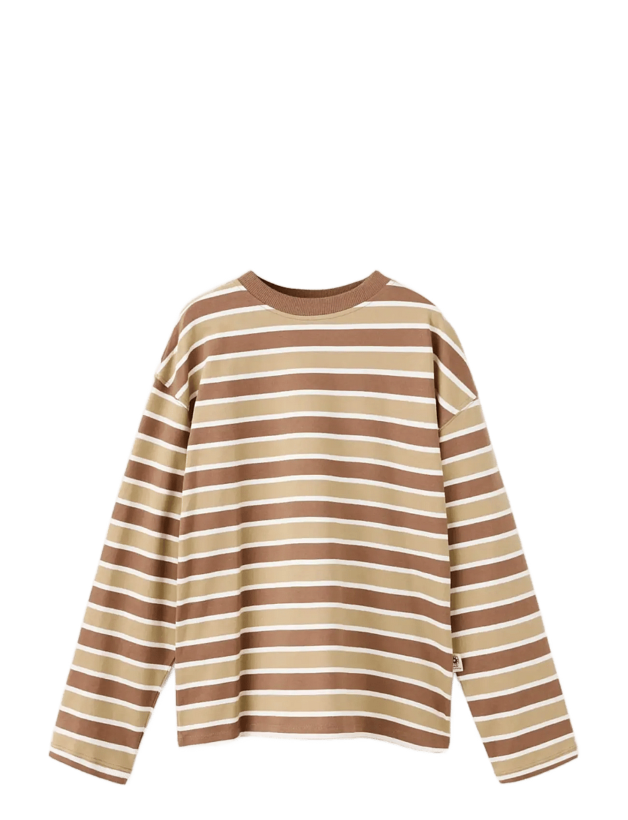 Mango - Striped cotton T-shirt - langærmede t-shirts - medium brown - 1