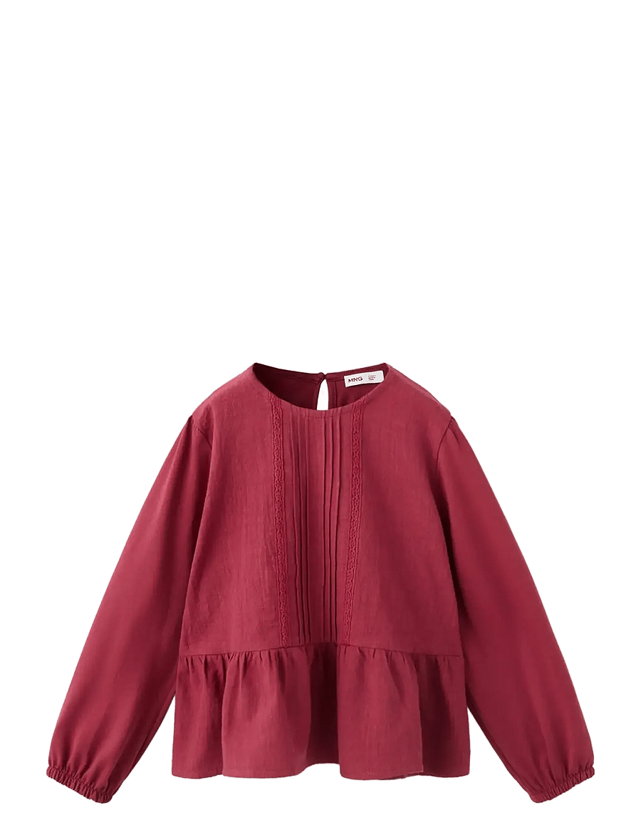 Mango - Frill T-shirt with lace trim detail - långärmade t-shirts - dark red - 1