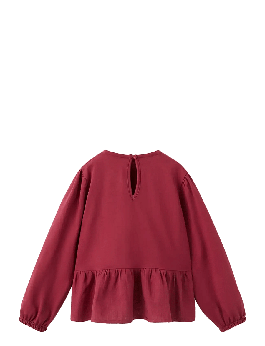 Mango - Frill T-shirt with lace trim detail - långärmade t-shirts - dark red - 2