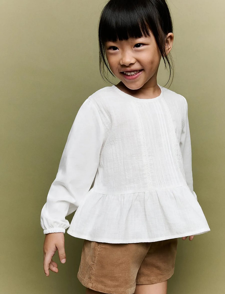 Mango - Frill T-shirt with lace trim detail - långärmade t-shirts - natural white - 0